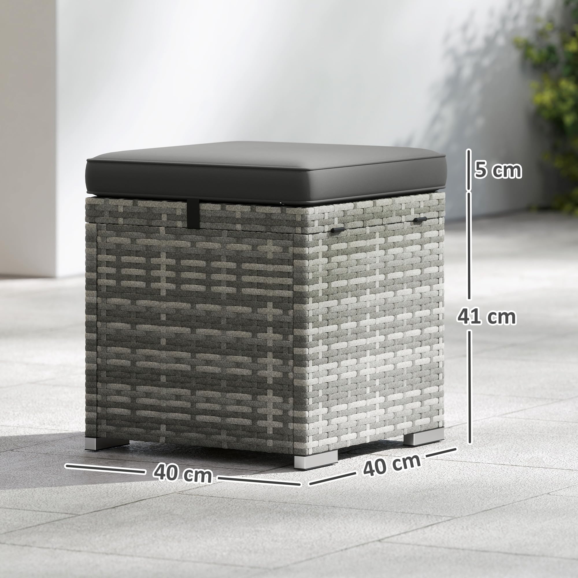 Outsunny Lot de 2 tabourets en rotin Tabouret de jardin avec aspect rotin Coussin de rangement Couvercle 120 kg résistant aux intempéries Tabouret de pied Meuble de jardin pour extérieur Jardin