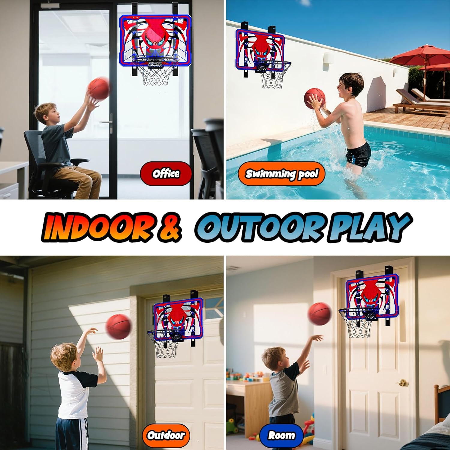 Spider Indoor Basketball Hoops Toys for Kids - Over The Door Basketball Hoops with LED Light, Mini Basketball Hoops with Electronic Scoreboard, Sports Toys for Boys and Girls Ages 3+