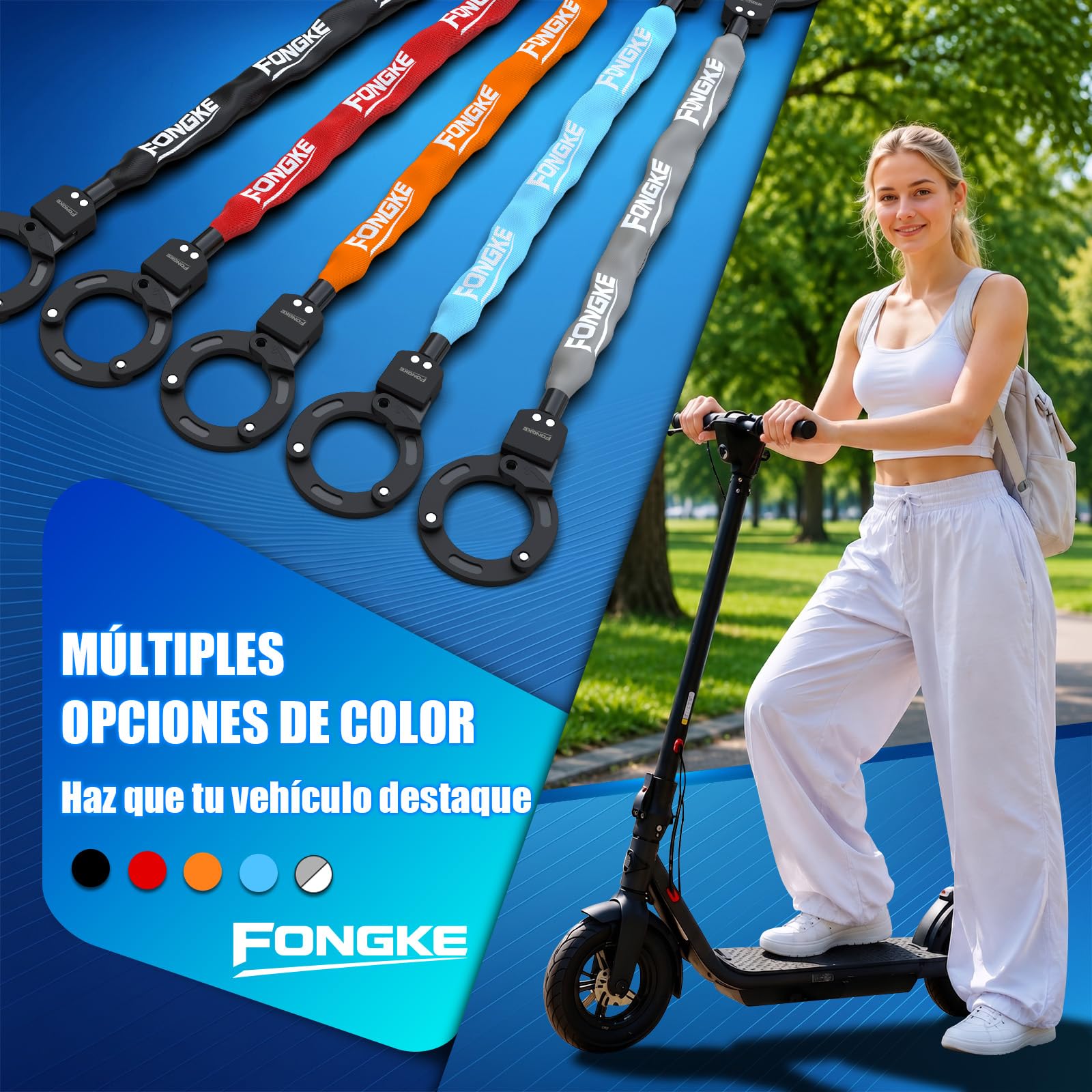 Candado Patinete Electrico, 92cm de Cadena de Acero de 6 mm, Negro