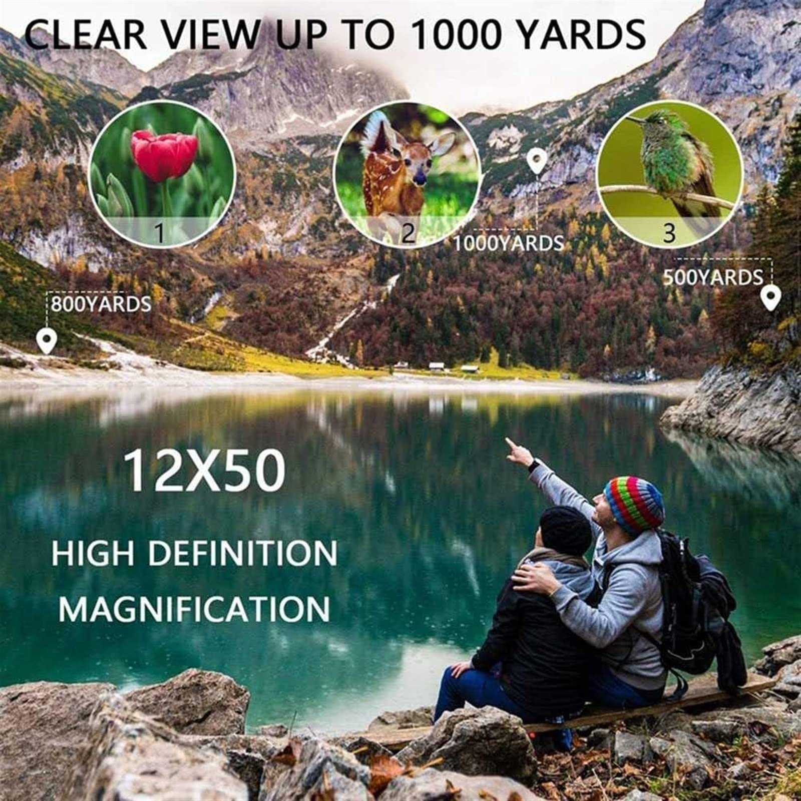 AKAZI Telescopio monoculare HD 12x50, Prisma Bak4 ad Alta Potenza e Obiettivo FMC con treppiede Porta Smartphone per Escursionismo, Birdwatching, Campeggio, Viaggi