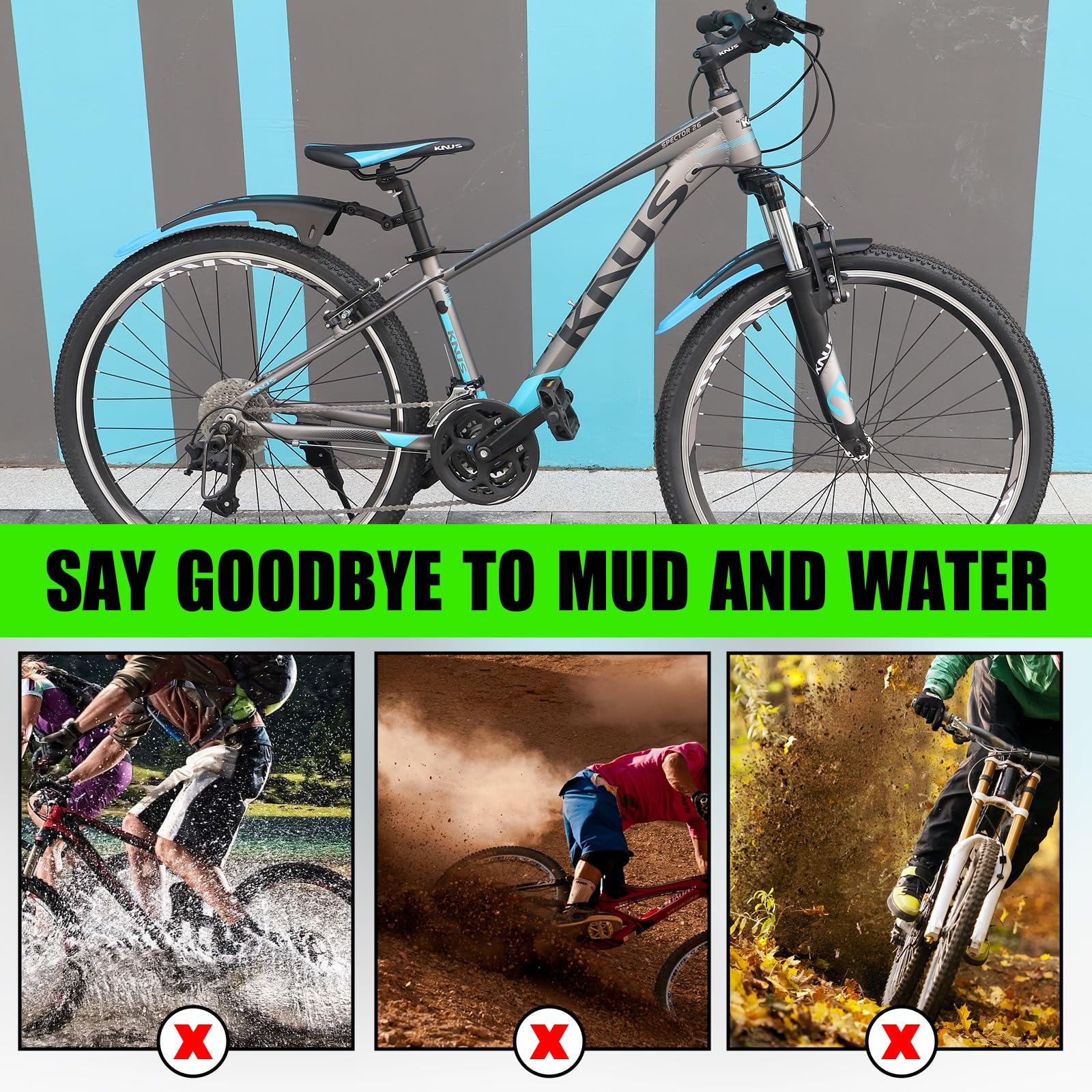 MEGHNA 2-częściowy zestaw uniwersalnych błotników rowerowych, pełne pokrycie, 24-29 cali, do rowerów MTB, szosowych, górskich