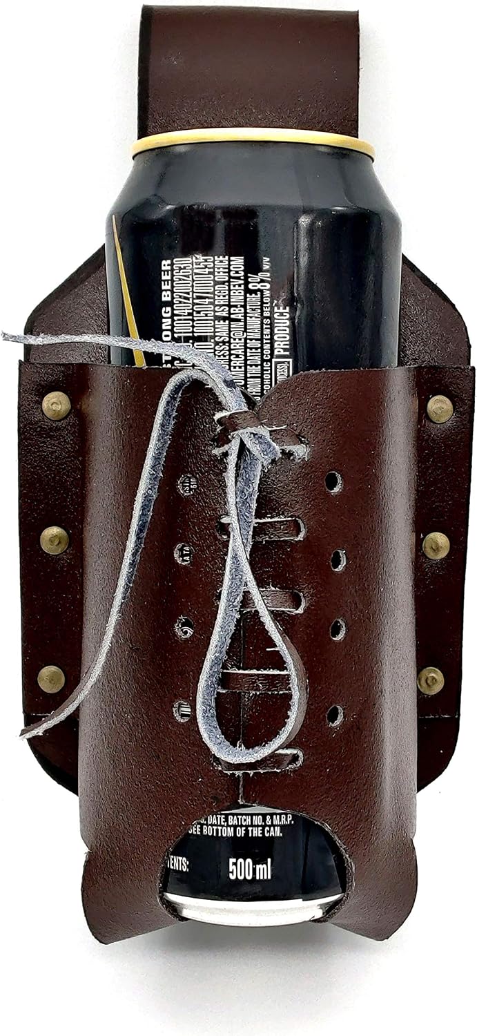 5MOONSUN5's Beer Holster, Leather Classic Beer Holster Bottle Holders Beer Lover Essentials/Party Accessories, Handmade Classic Beer Holster with Brass Metal Rivets.