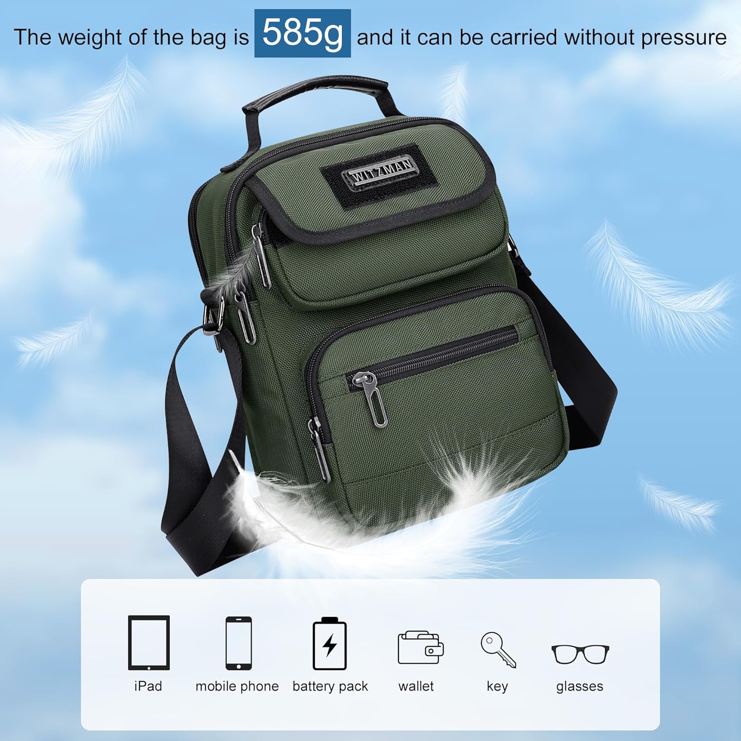 WITZMAN Crossbody Bag for Men Messenger Bag Lightweight Man Purse Small Nylon Casual Shoulder Bags for Work Travel - Image 5