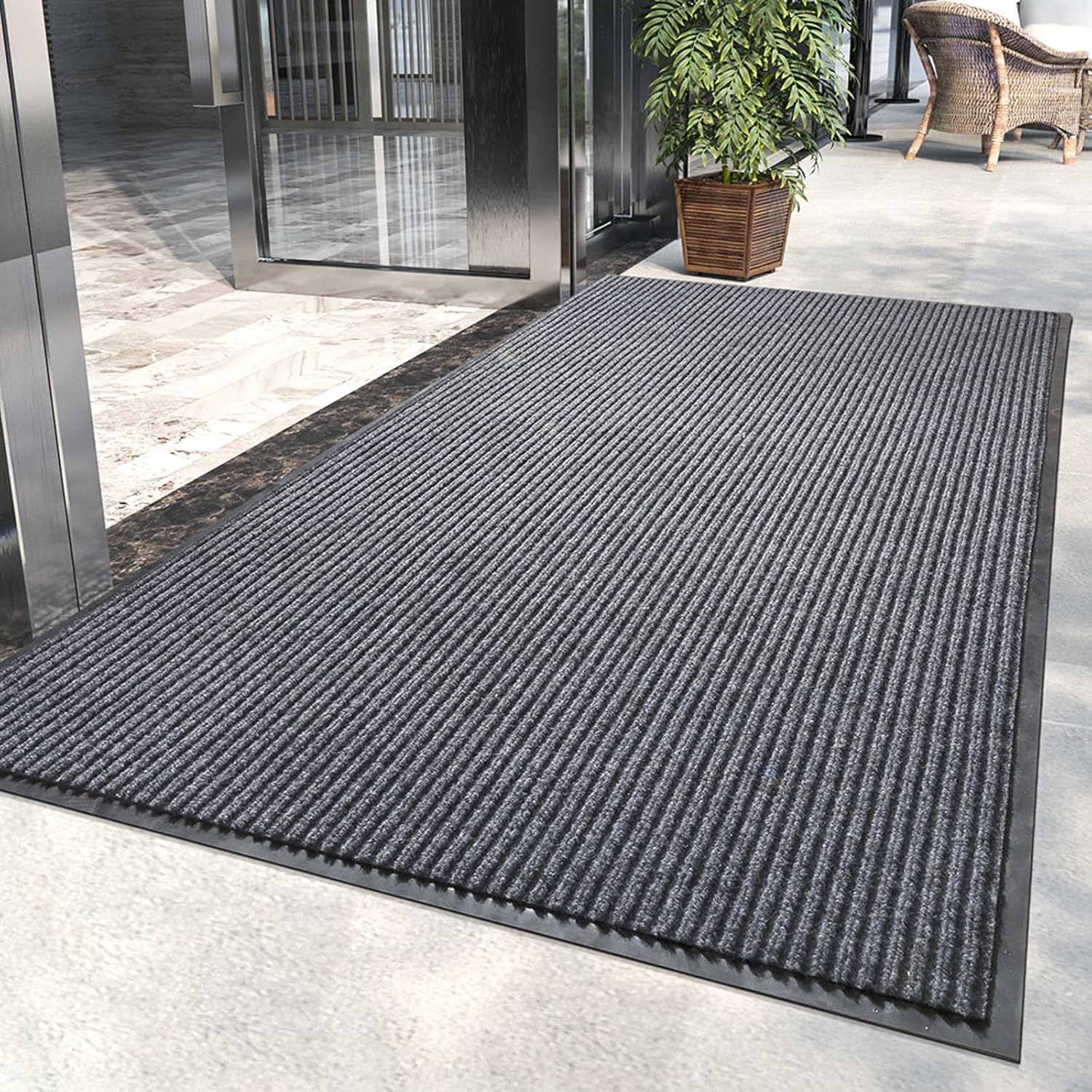 3' x 5' Moisture Guard Doormat, Commercial Grade Door Floor Mat Striped Brush Step Entrance Mat with Rubber Backing, Low Profile Commercial Rugs for Entryway, Easy to Clean(Charcoal Grey) Charcoal Grey 3' x 5' (Rectangular)