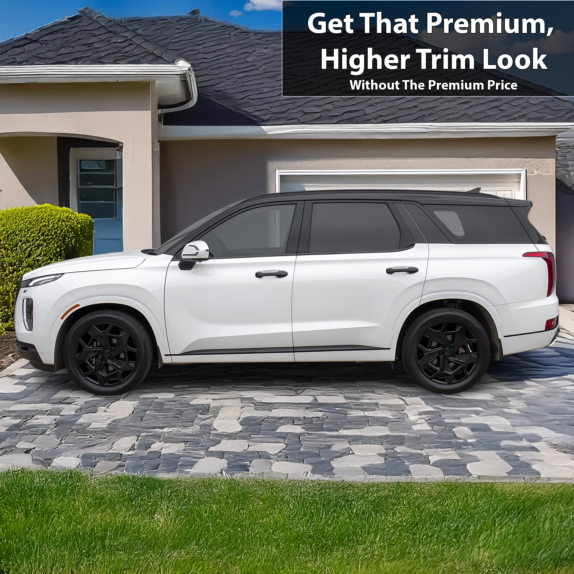 BOGAR TECH DESIGNS Side Window Chrome Delete Dechrome Film Overlay Compatible with Hyundai Palisade 2020-2025 Gloss Black — view 2