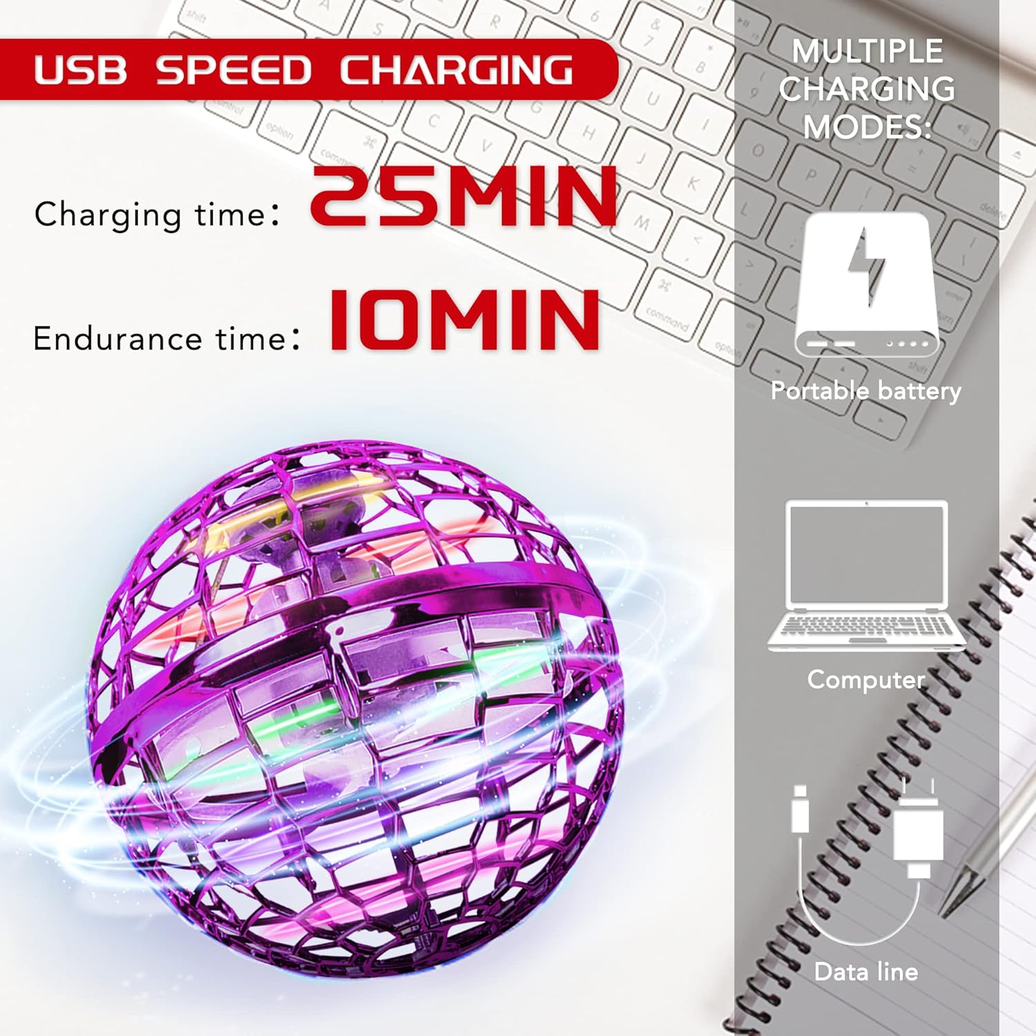 Lonobar Flying Ball Toy Globe 360°Rotating Hand Controlled Flying Orb Ball Toys Magic Led Lights Controller Mini Drone Flying Toy Boomerang Fly Spinners for Kids Adults Indoor Outdoor (Purple) : Toys & Games