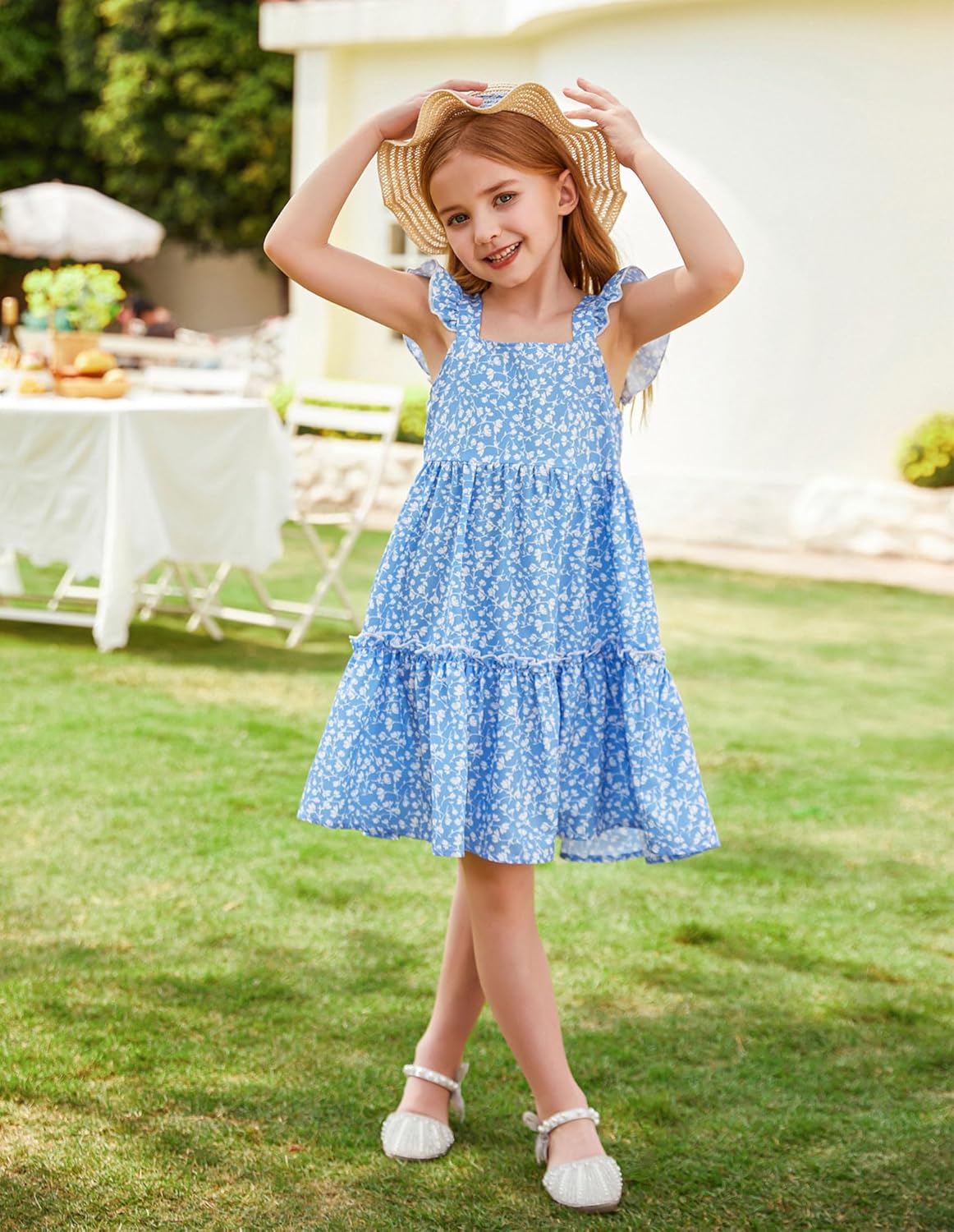 GRACE KARIN Girls Floral Dress Tie Back Flutter Sleeves Casual Summer Dress for 5-12Y - Image 2