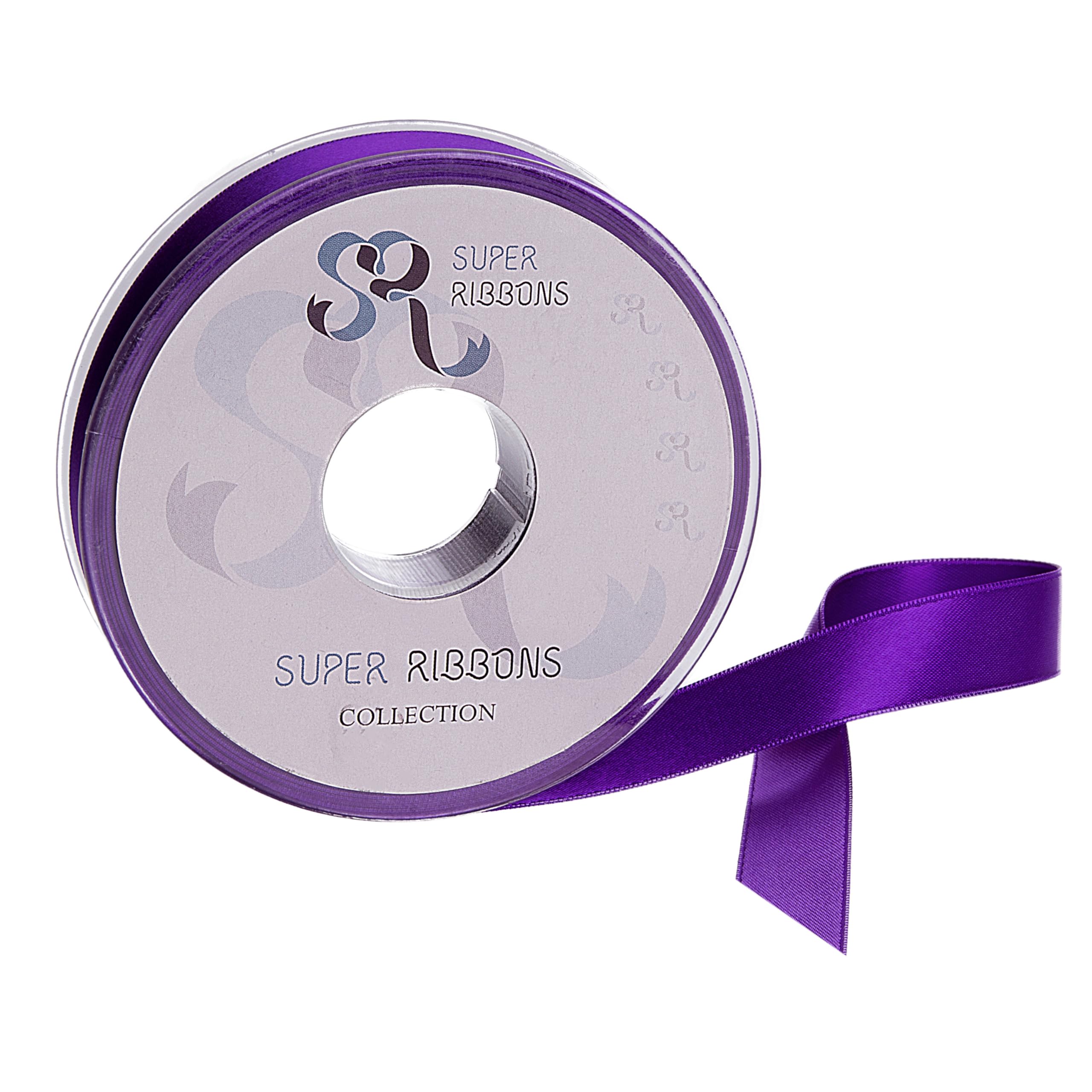 SR SUPER RIBBONS®™ Double Sided Satin Ribbons Gift Wrapping, Party Decoration, Wedding car, Christmas, Balloons, Hair, Cake, Presents, Wedding Bouquet (Purple 15mm x 20m)