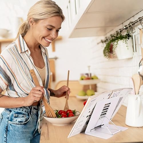 Miniatura 3 de Cookbook Stand for Kitchen Recipe Book Holder, White Book Stand for Reading Adjustable Document Holder with 6 Angles, Heavy Duty Book Holder for
