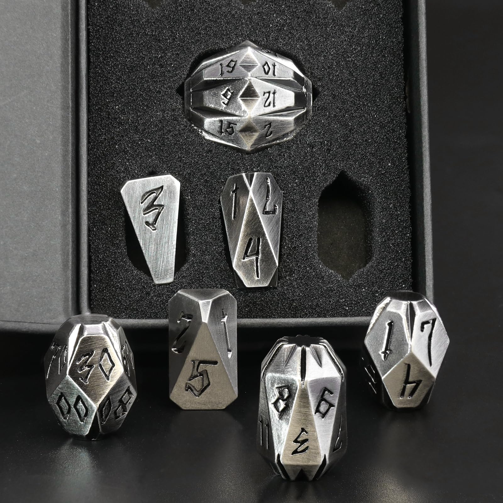Metal Dice Set for D&D, ZHOORQI 7 Pcs Polyhedral Dice, Perfect for Dungeons and Dragons, RPG Role Playing Games - Unique Cool Dice with Stonehenge Themed Design for Games Gifts?JS-Silver?