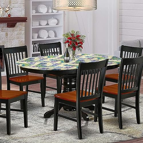 Miniatura 2 de XISUNYA Mantel ovalado ajustable, mantel de poliéster elástico de pavo real, mantel ajustable con estampado de flor de primavera japonesa, se adapta