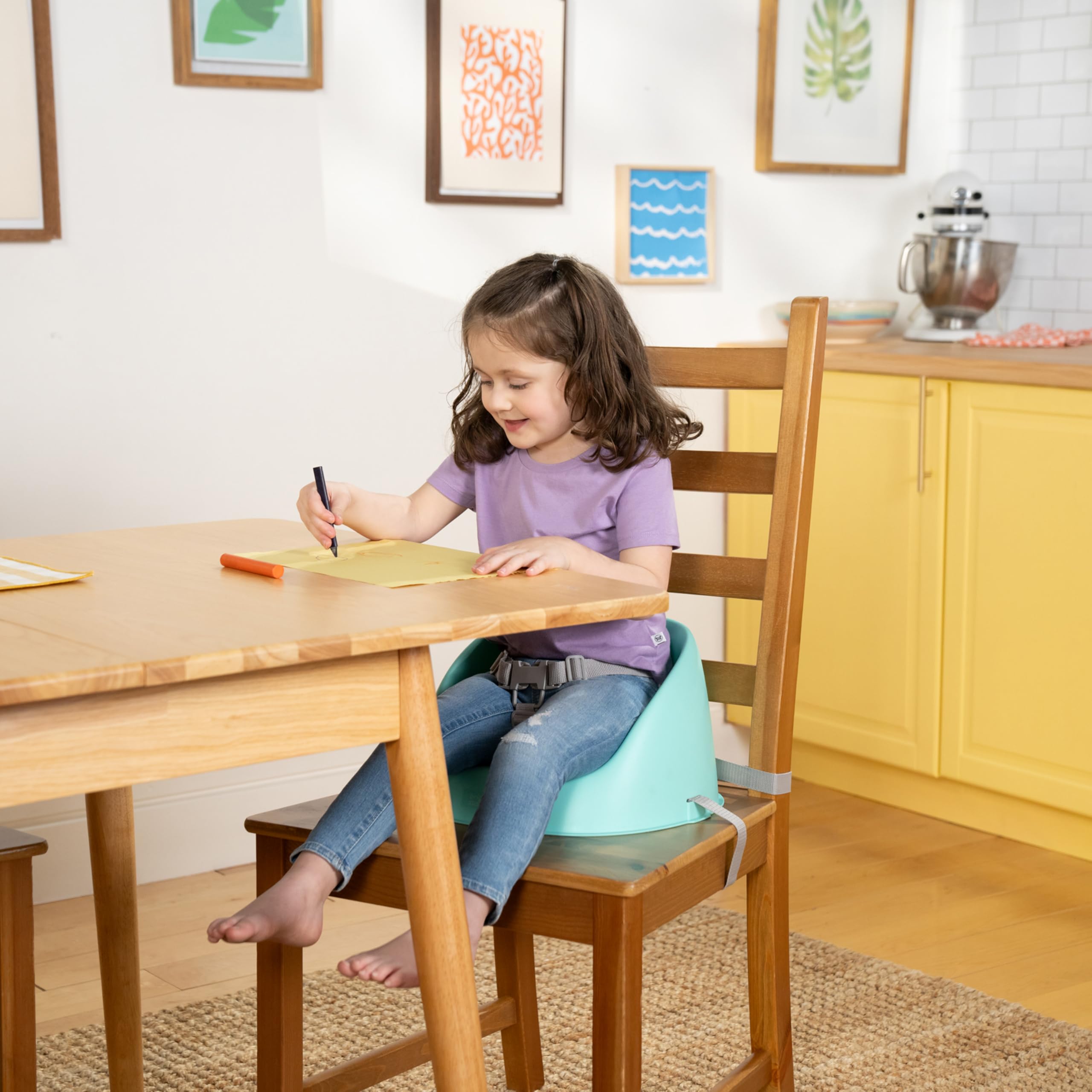 Bright Starts, Réhausseur de Chaise Bébé Disney Stitch My Spot Facile à Nettoyer, Harnais 3 Points, Sangles Amovibles Lavables, Bleu