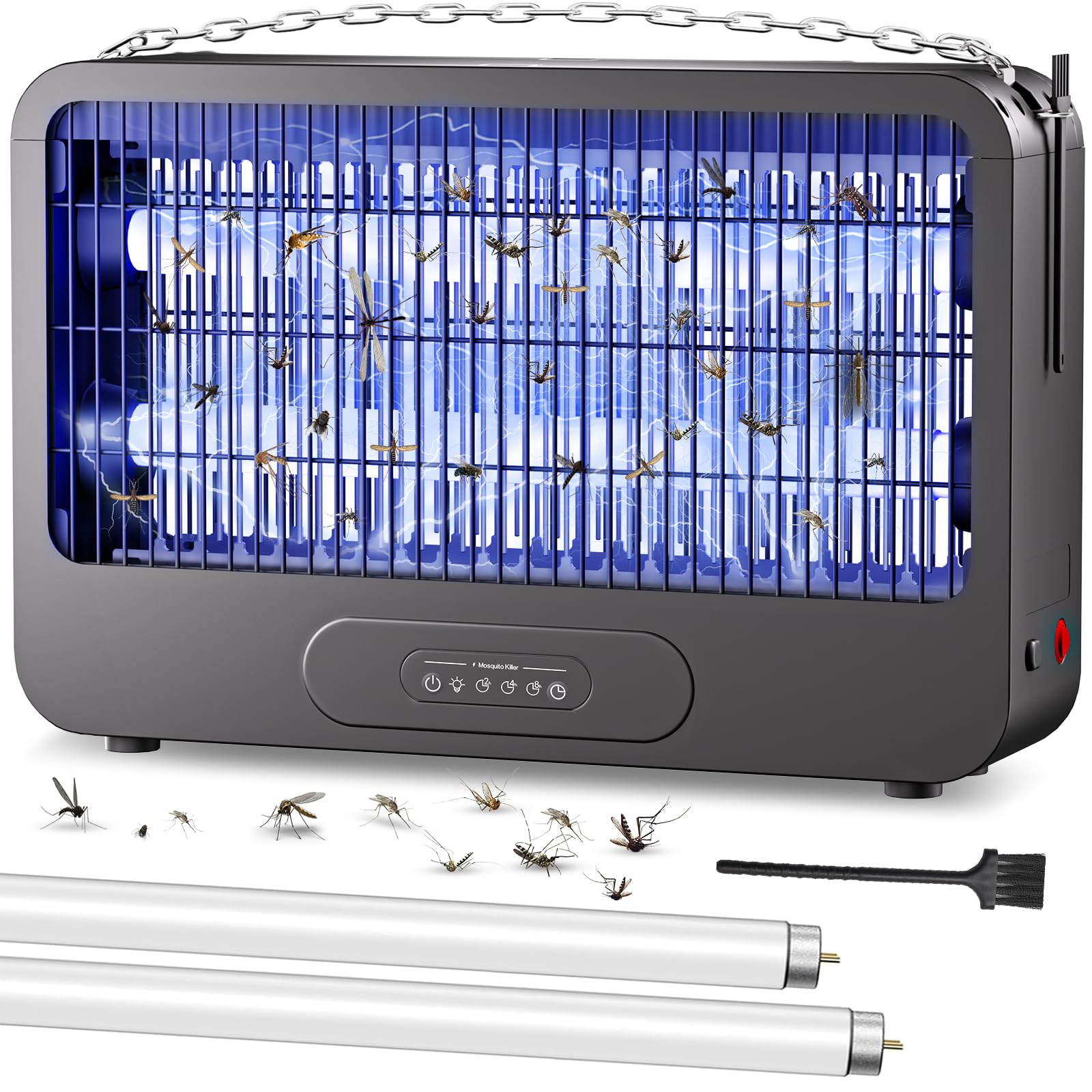 Electric Fly Zapper, 3500V 20W UV Fly Trap, Double-Voltage Grid Bug Zapper, Mosquito Fly Killer with Remote & Timer, Fly Catcher Indoor for Bedroom Kitchen Garden, 2 Spare Tubes, UK Plug