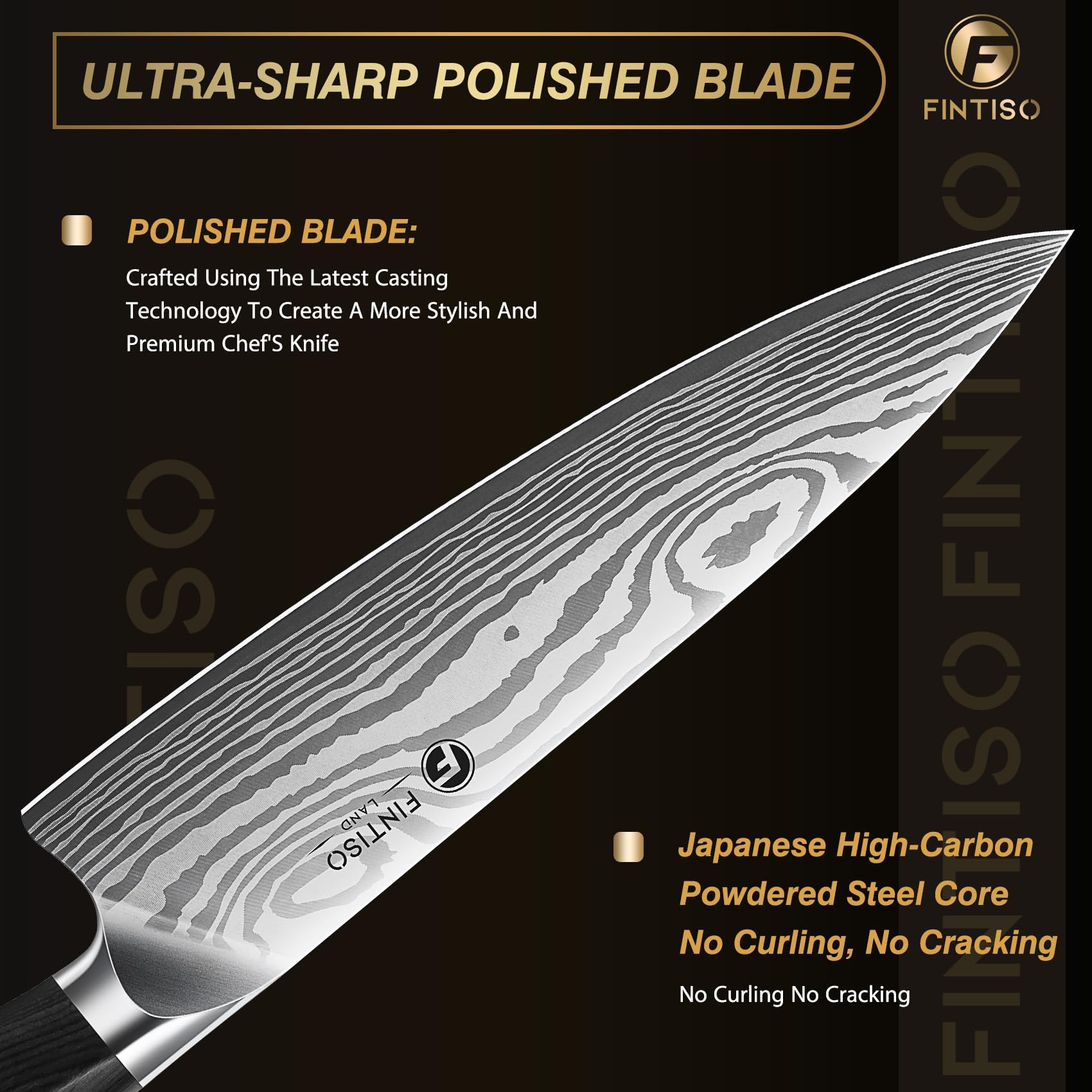 FINTISO 8 Inch Japanese Chef Knife,2026 New Upgrade Kitchen Knife High CarbonJapanese Powder Steel Kitchen Knife with Ergonomic Sakuragi Handle Chef Knives Set — Amazon image 3
