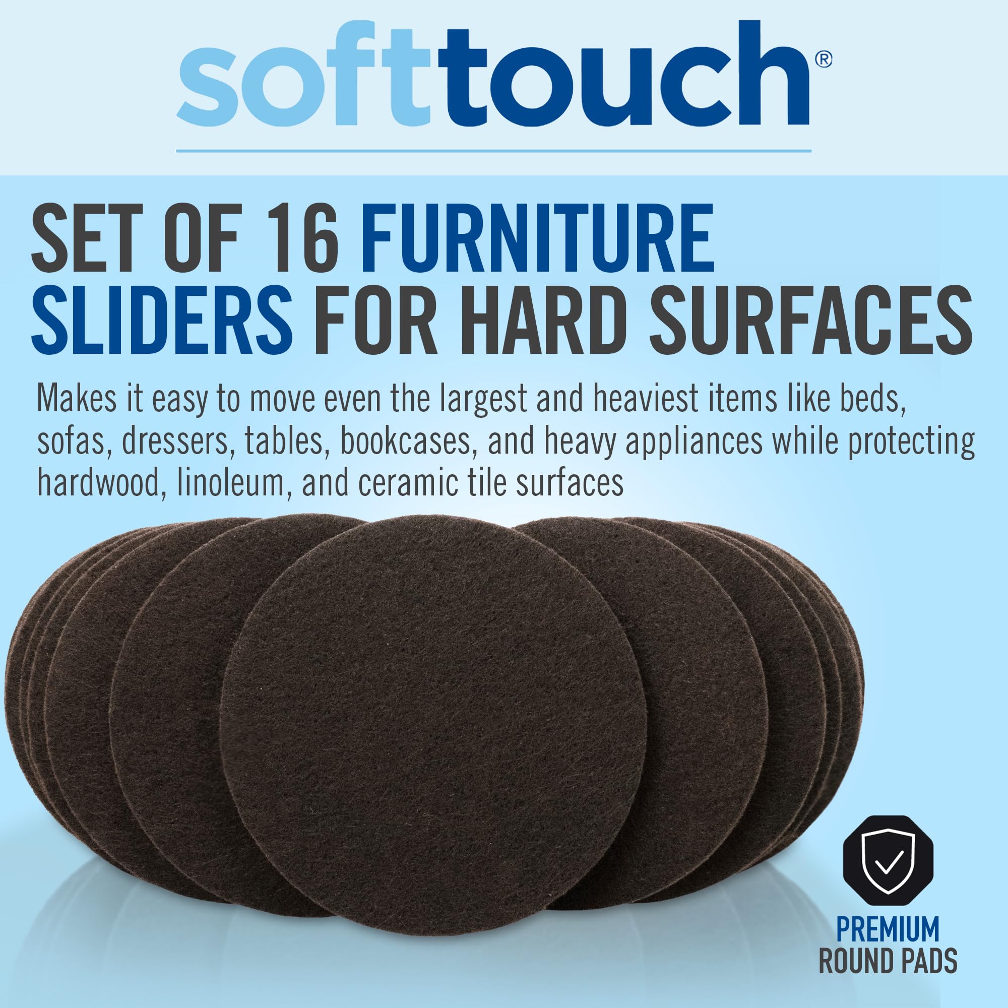 SOFTTOUCH 4723895N - Almohadillas de Fieltro para Muebles para Proteger Suelos de Madera Dura de arañazos, Color marrón, 3 Pulgadas