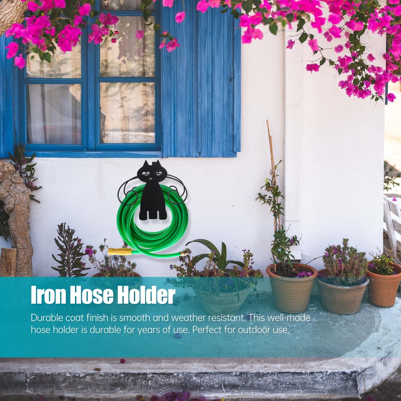 Homoyoyo Support de Tuyau D'arrosage Finition Soignée en Fer Noir Grosse Capacité et Design Créatif pour Rangement Extérieur Jardin