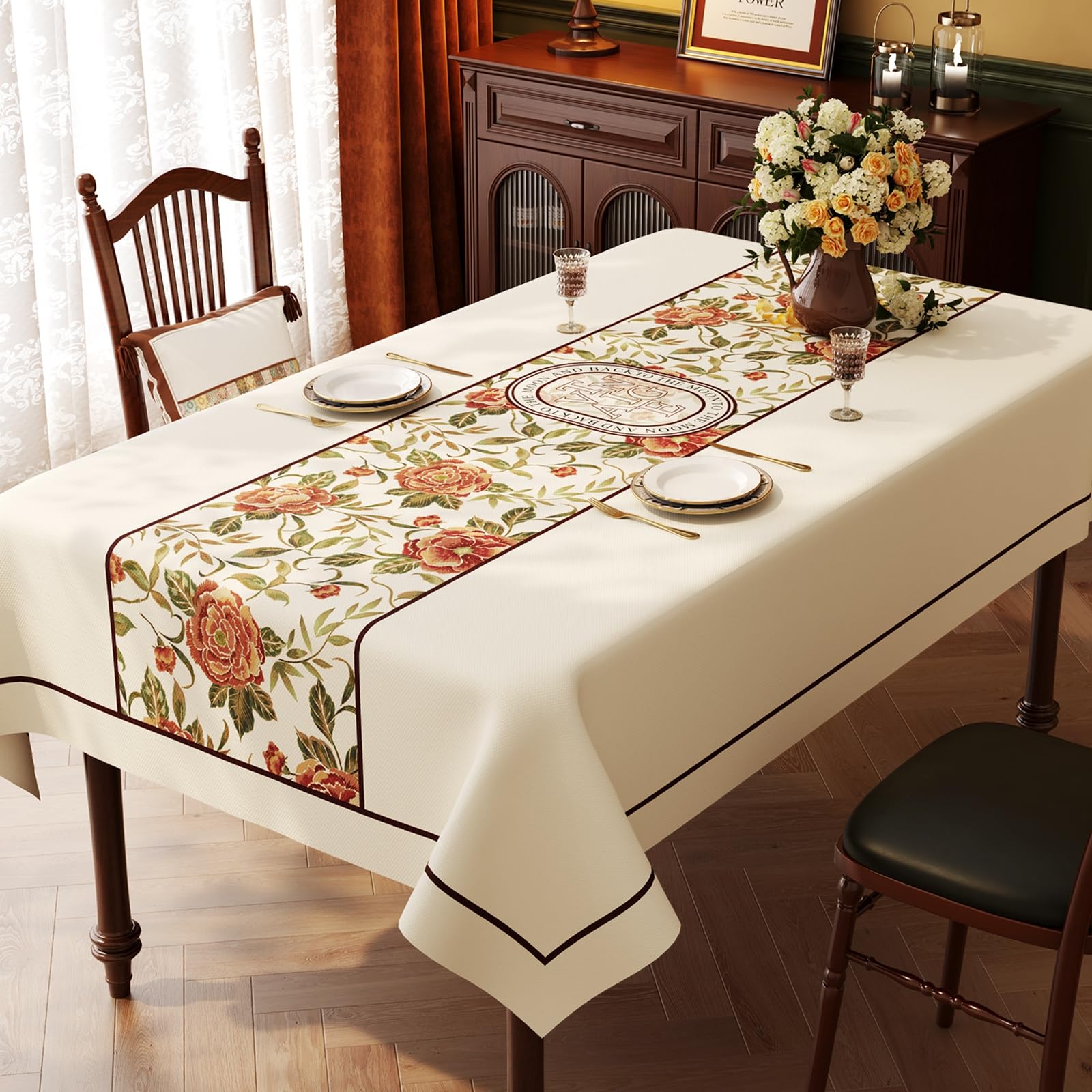 Nappe Table Rectangulaire Anti Taches 120x160 cm Beige Vert Rouge