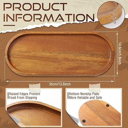 Miniatura 2 de Rtteri 10 bandejas de madera de acacia, 13.8 x 5.8 pulgadas, bandejas grandes de madera para servir charcutería, tablero de madera maciza, plato