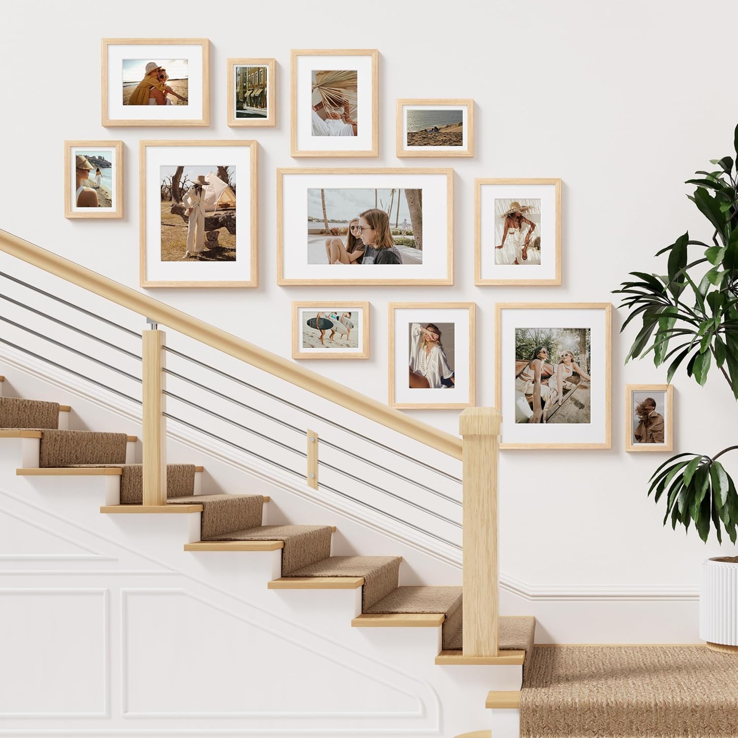Vittanly 16x20 Picture Frame Set of 2, Solid Wood Frame for Wall Art Photo and Prints, Display Photo 11x14 with Mat or 16x20 without Mat, Natural