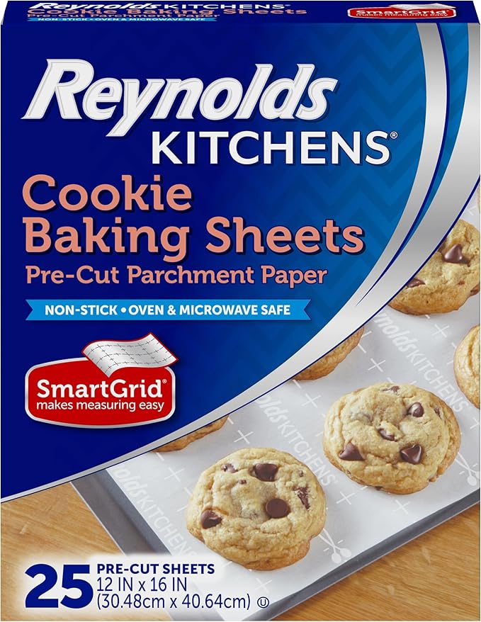 Reynolds Kitchens Cookie Baking Sheets, Pre-Cut Parchment Paper,25 Count (Pack of 4), 100 Total Sheets