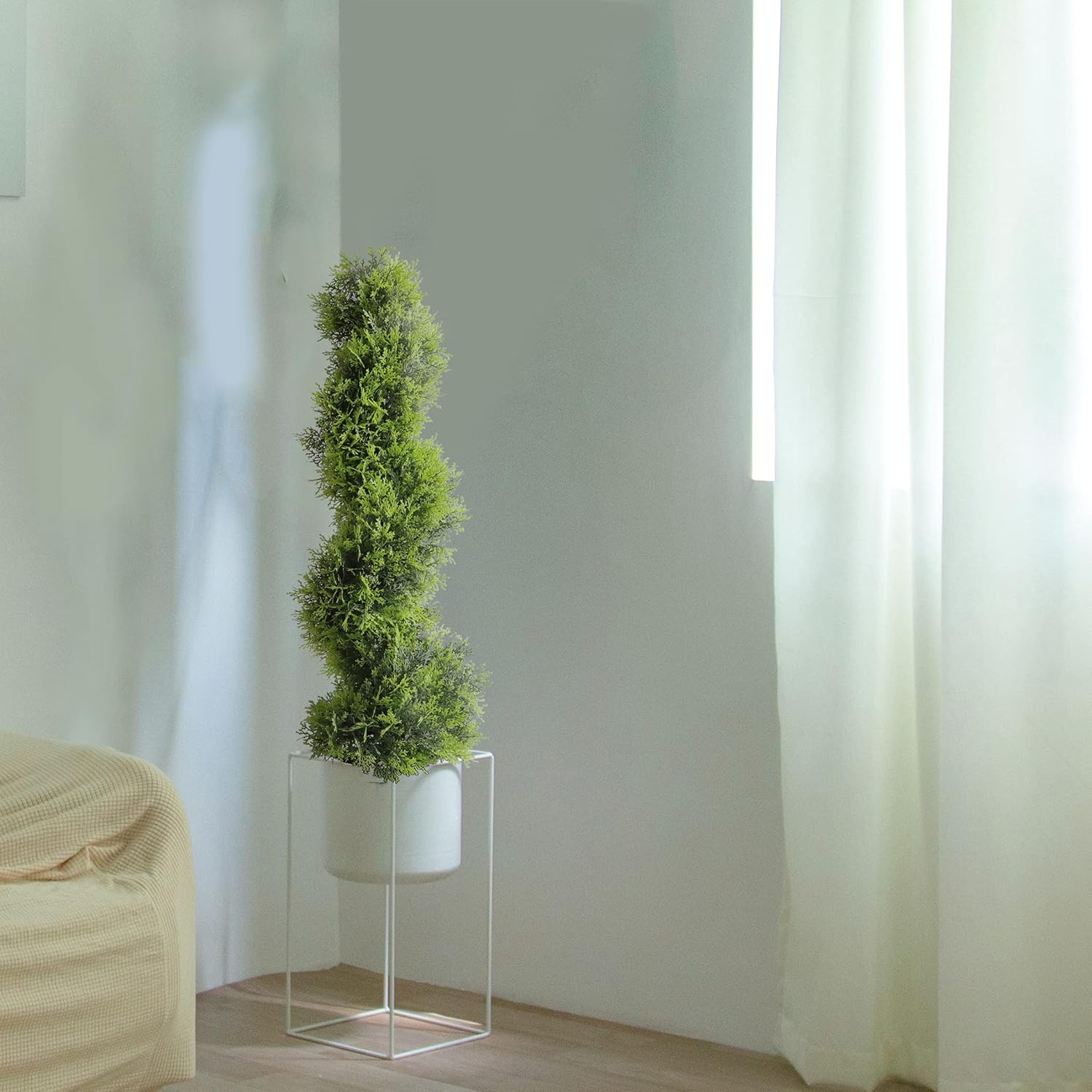 3 Foot Topiary Tree Artificial Plants Boxwood Spiral Topiaries Plant Fake Trees for Decor Indoor/Outdoor in Black Pot (Set of 2) -