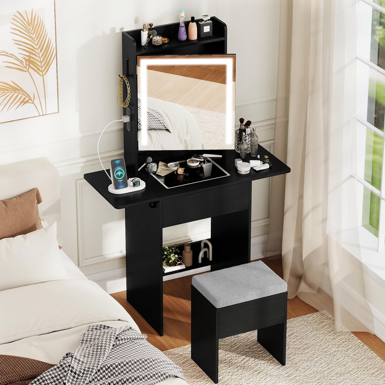 Amazon.com: CHARMAID Compact Vanity Desk with Lighted Mirror