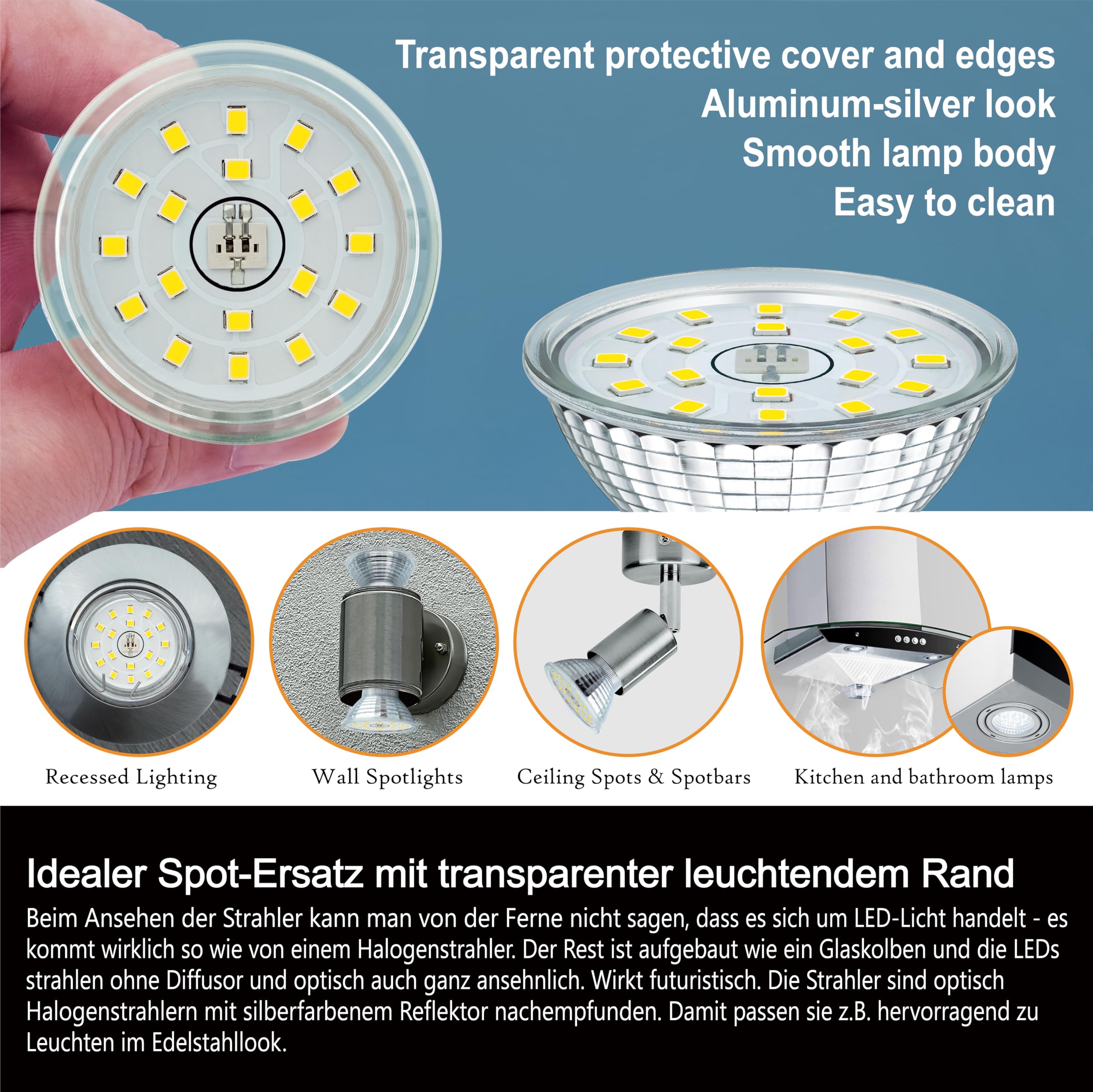 EACLL Lampadine LED GU10 4.9W Equivalente a Alogena 75W, Pacco da 20, 585lm 6000K Bianco Freddo, Faretti AC 230V senza Sfarfallio, Angolo a Fascio 120° Spot, Non Dimmerabile corta Riflettore Lampade