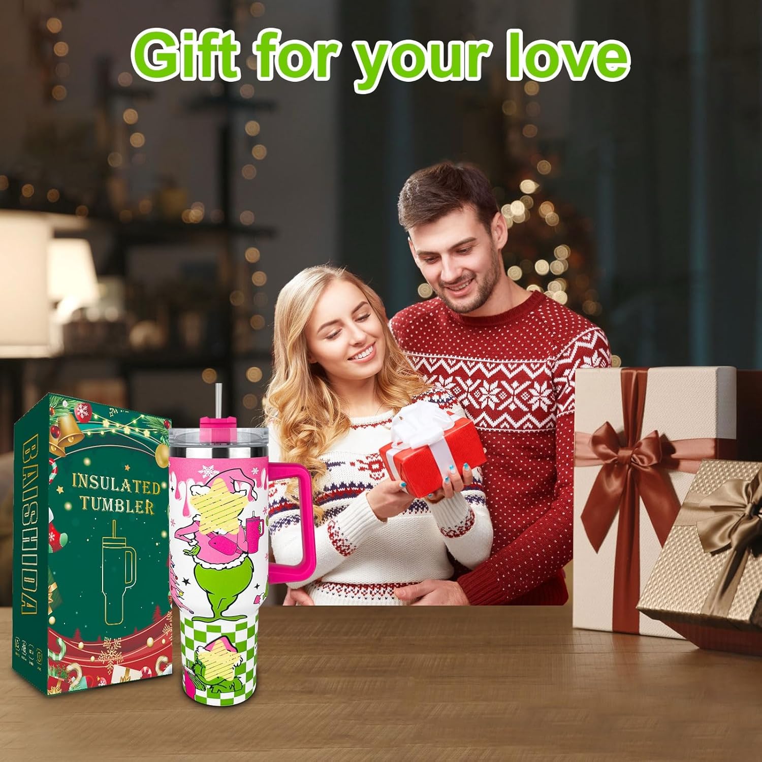 40 oz Christmas Grinchi Tumbler with Handle and Straw, Stainless Steel Tumbler with Lid Straw, Car Sports Travel Cup Gift 40oz Tumblers (Christmas 1) - Image 5