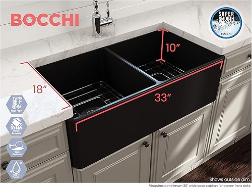 Miniatura 188 de BOCCHI Classico Farmhouse Delantal de arcilla refractaria delantera de 20 pulgadas. Fregadero de cocina de un solo tazón con rejilla inferior Café