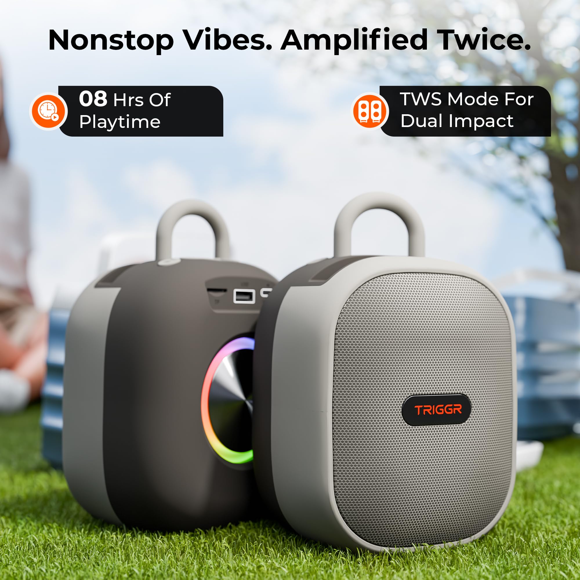 TRIGGR Roar 12 Portable Bluetooth Speaker, 12W Deep Bass, 8H Playtime, Type-C Fast Charging, BT v5.3, TWS Stereo Pairing, FM Radio, USB/SD Card, Handsfree with Built-in Mic (Rustic Dust) — Amazon image 7