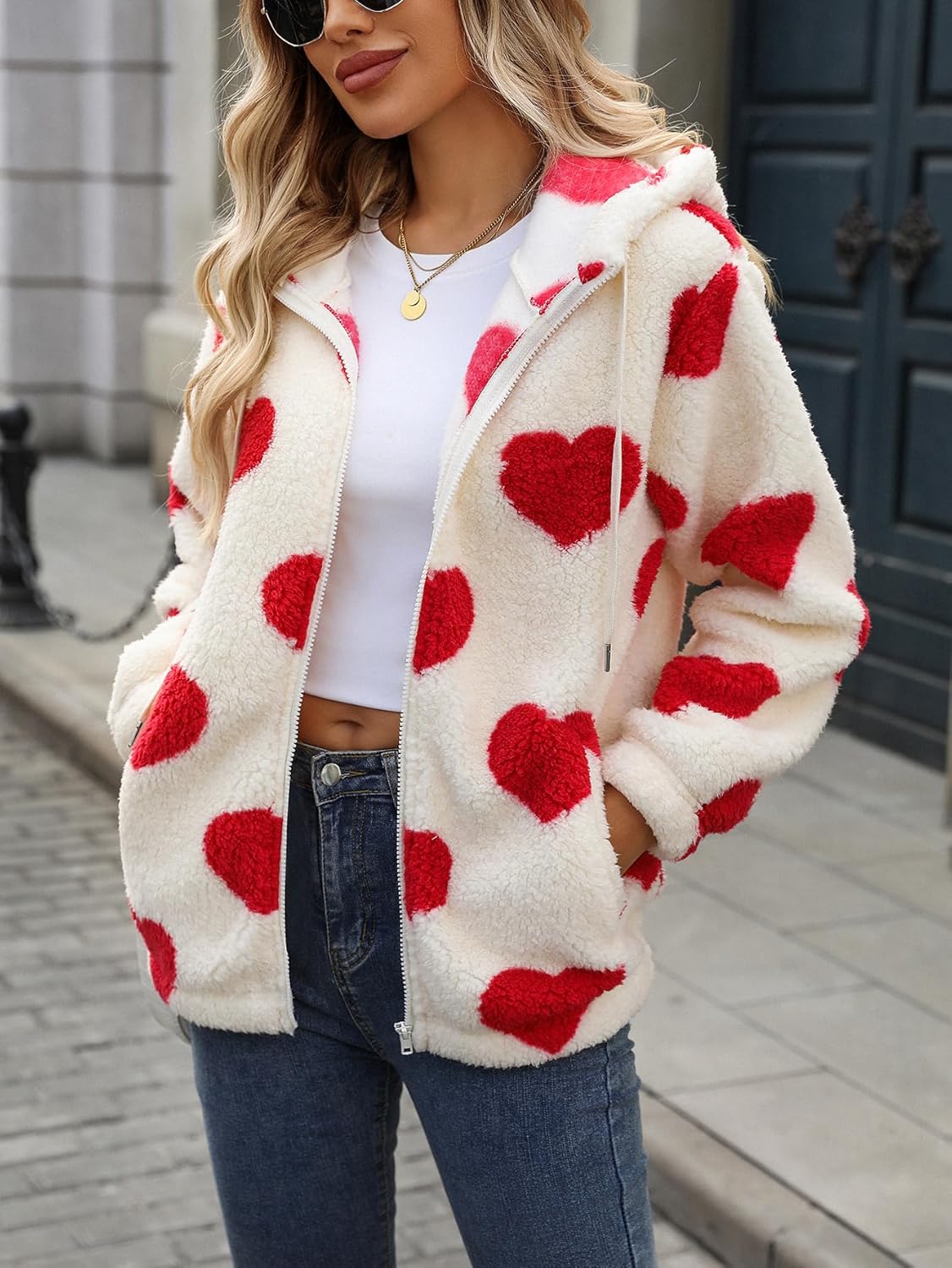 Womens Fleece Jacket Fall Winter Full Zip Sherpa Coat with Hood S-5XL - Image 2