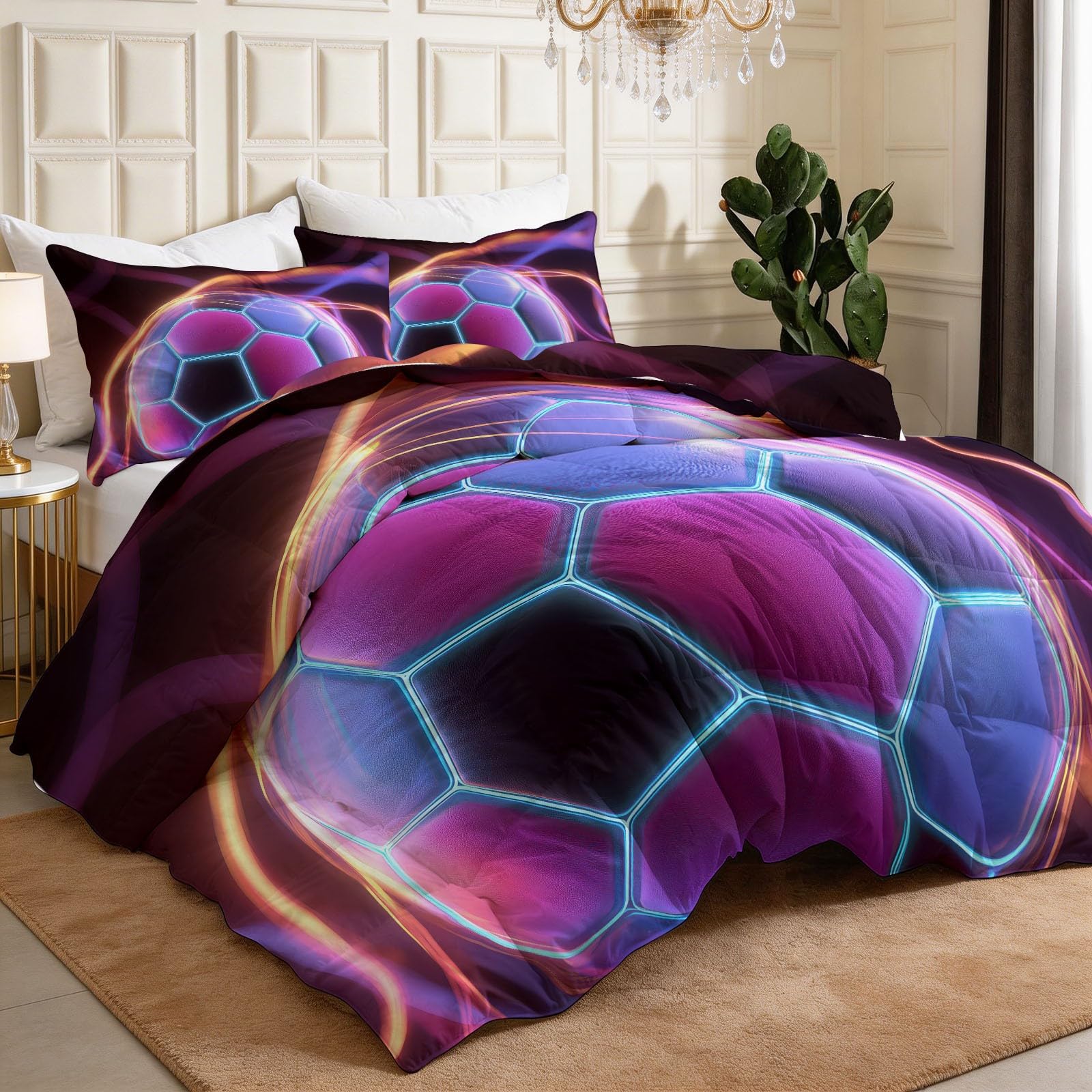 Edredón sin funda de 240 x 220 cm para fútbol deportivo, 4 temporadas, edredón para alérgicos, edredón cálido y suave para todo el año, con 2 fundas de almohada, manta para dormir para niños y
