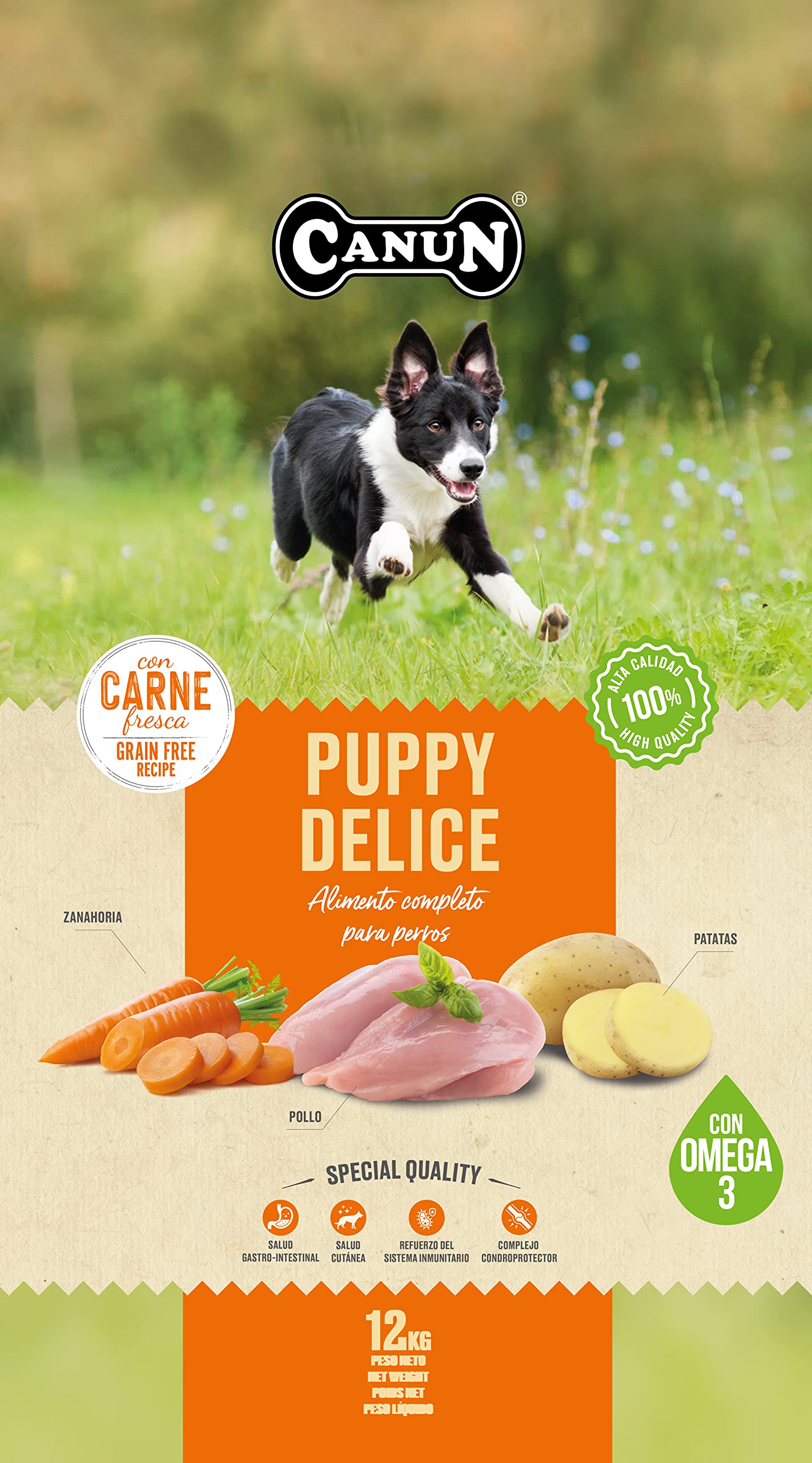 Pienso para Perros Cachorros con Pollo Fresco Sin Cereales Alimento seco para Perros 12 kg Canun Fresh Puppy Delice