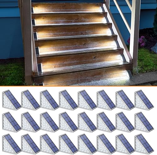 Vista 26 de NIORSUN Luces Solares para Escalones Paquete de 6, Luces para Escaleras Exteriores Impermeables IP67 con Encendido/Apagado Automático - 3000K Blanco