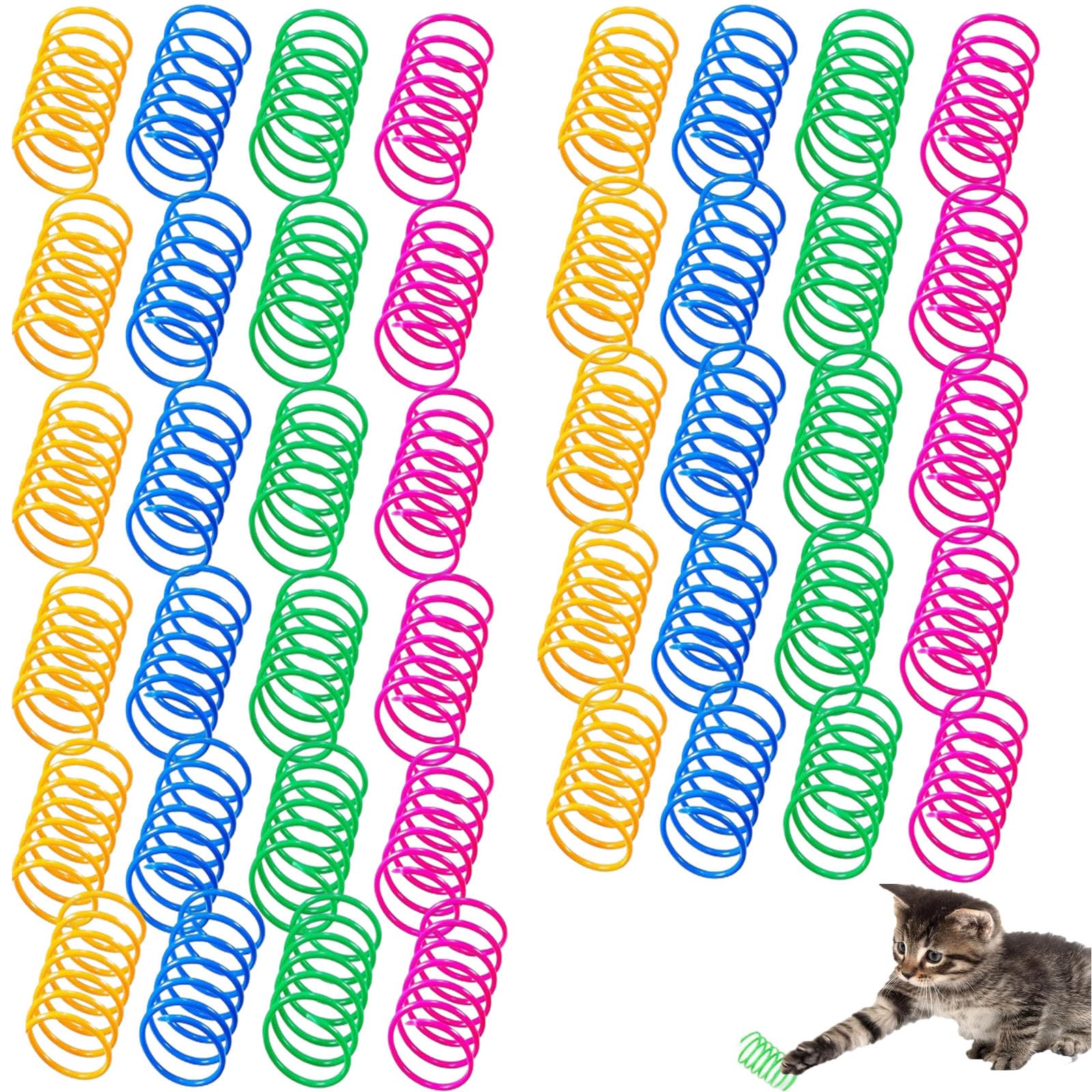 JCKD 40 piece set of cat spring toys, plastic coil springs, novel pet toys, colorful coil springs, to kill time and maintain health, suitable for patting, biting, and hunting kittens (4 colors)