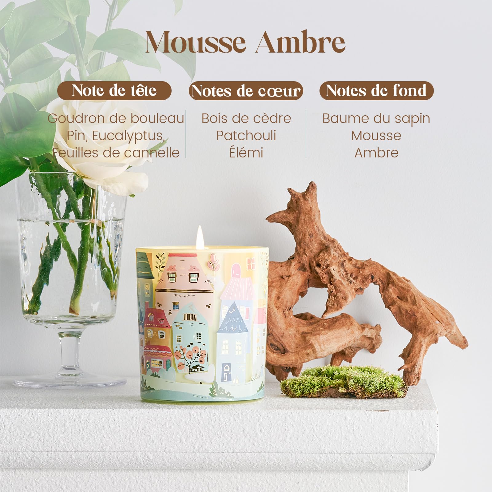 M&SENSE Bougie Parfumée Graffiti Architectural Dessiné À La Main|Mousse Ambre Scent |290g En Cire De Soja Naturelle (55H De Combustion)|Bougies de Décoration D'Intérieur