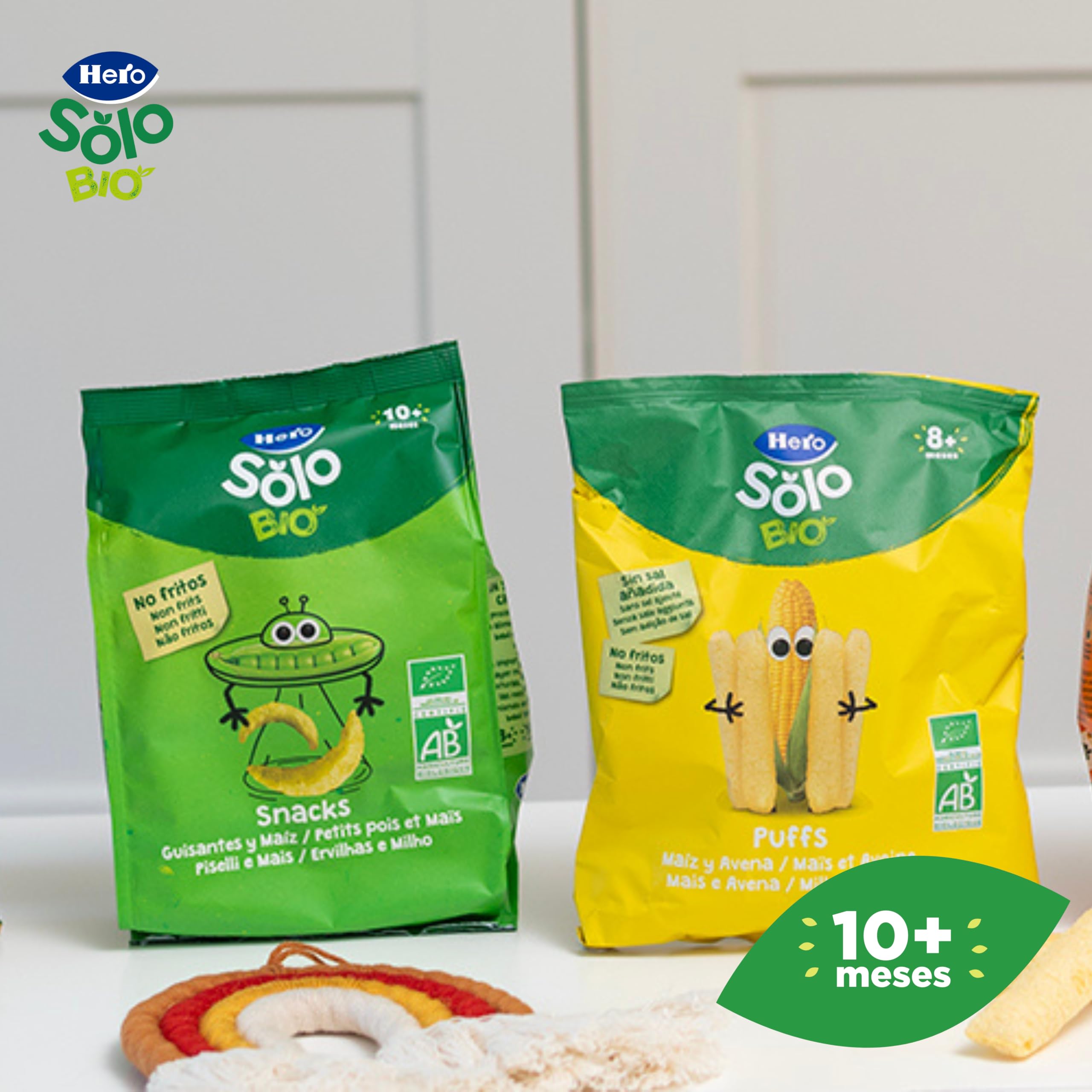 Hero Solo - Snack de Guisantes y Maíz, 100% ECO, BIO, con Ingredientes de Agricultura Ecológica y UE, No Fritos, Apto para Bebés a Partir de 10 Meses - Pack de 6 x 40 g