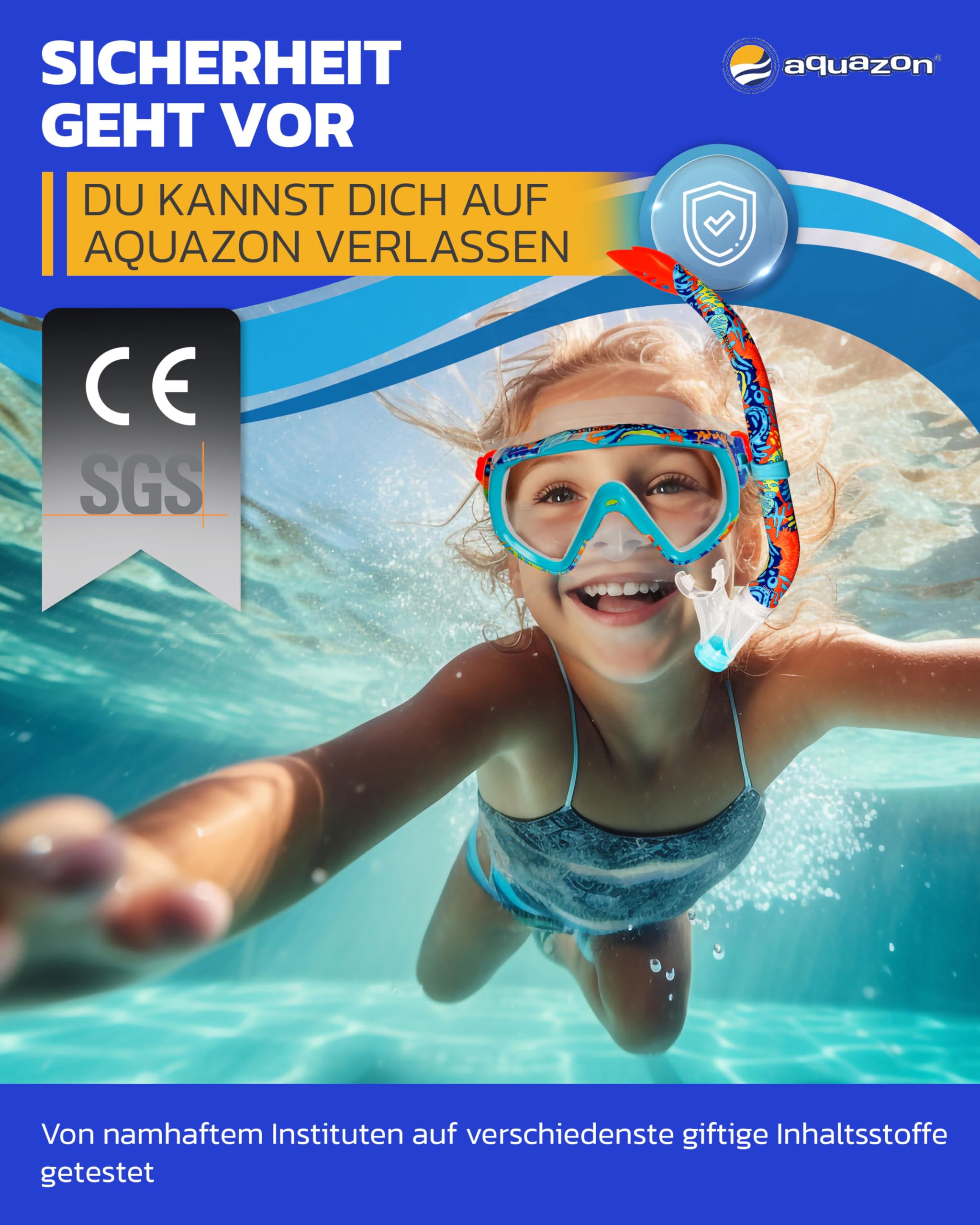 AQUAZON ELBA Schnorchelset, Tauchset, incl. Taucherbrille und Schnorchel für Kinder, Jugendliche von 7-14 Jahren und Damen, Farbe:Coral