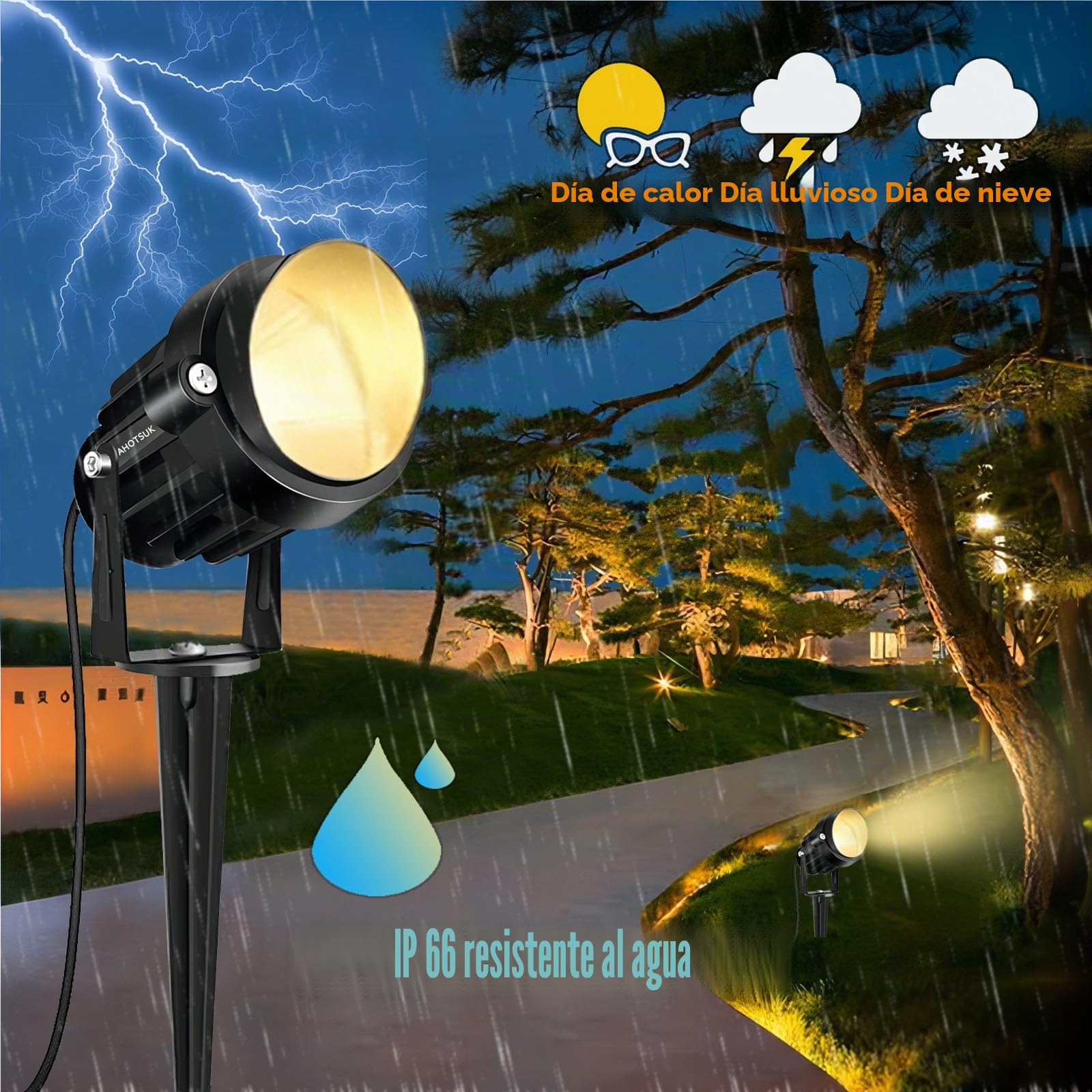 4PCS Foco Proyector Exterior Foco COB LED con Estaca Lámpara Luz Blanco Cálido IP66 12V 24V 10W Impermeable LED Bombilla Exteriores para Jardín Aire Libre Césped Patio Decoración