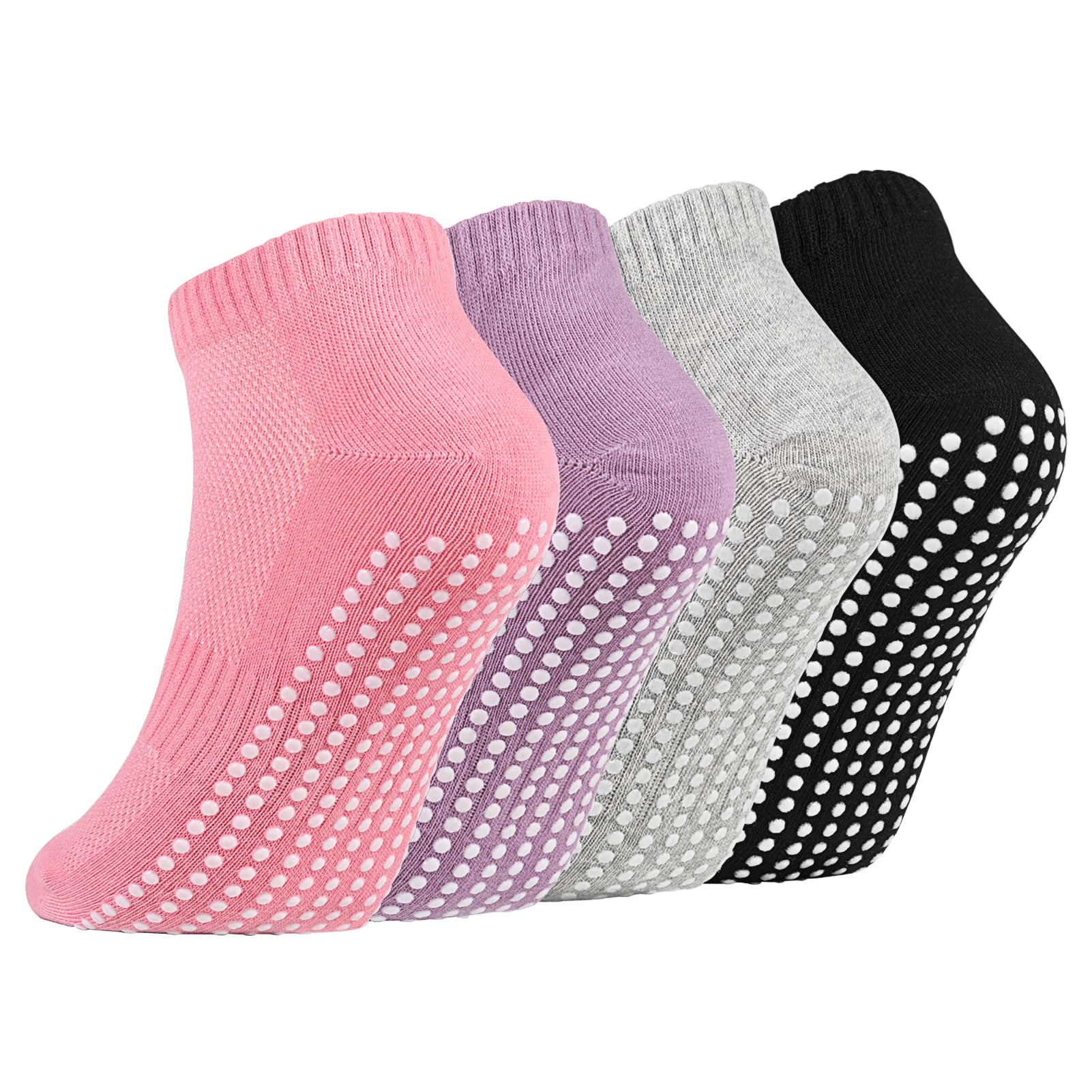 4 Paar Stoppersocken für Damen Herren, Yoga Socken Antirutschsocken Rutschfeste Socken Grip Socken für Ballett, Pilates, Krankenhaus, Fitness