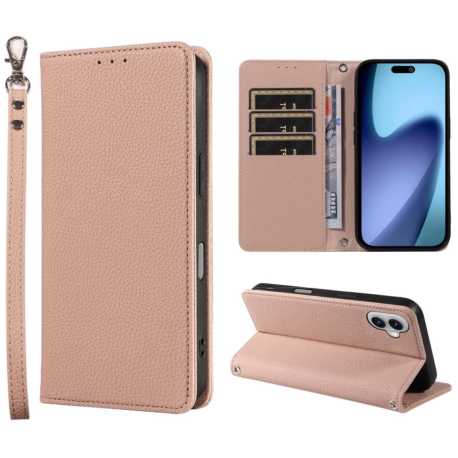 SHANGHAO iphone 17 用 ケース 手帳型 上質レザー アイフォン 17 ケース 耐衝撃 ストラップホール付き(ライトカーキ)