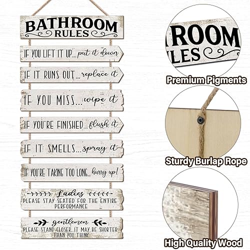 Miniatura 3 de Decoración de pared de baño, letreros divertidos para baño, reglas de baño, imágenes, decoración de pared rústica, decoración de inodoro, letrero de