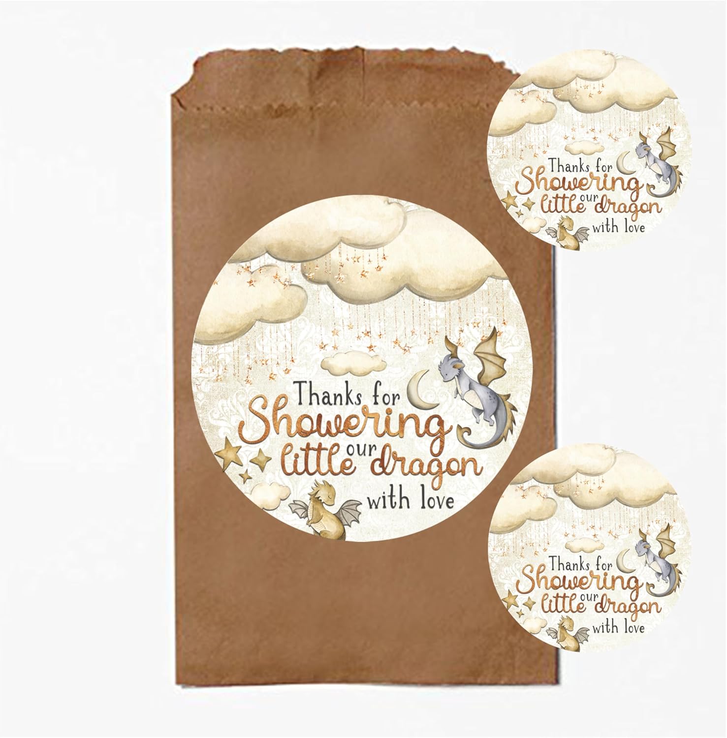 Silly Goose Gifts Thanks for Showering Our Little Dragon with Love Themed Baby Shower Party Favor Sticker (Set Includes 24) Thank You 2.5 in Circle Labels