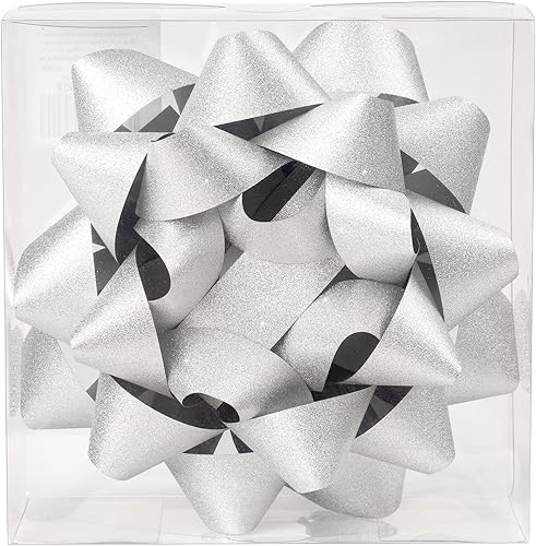Miniatura 5 de LeZakaa Lazo de regalo con purpurina de 8 pulgadas, lazo de regalo autoadhesivo plateado para cumpleaños, Navidad, boda, vacaciones (paquete de 1)