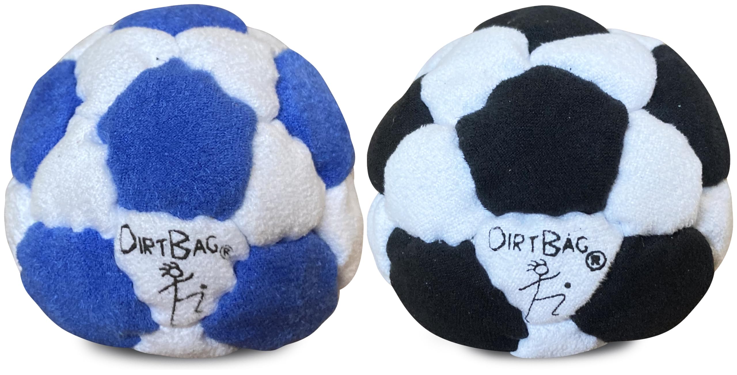 DIRTBAG 32 Panel Footbag Hacky Sack 2 Pack, Flying Clipper Original Designed Footbag, Machine Washable, Hand Sewn - Black/White Combo