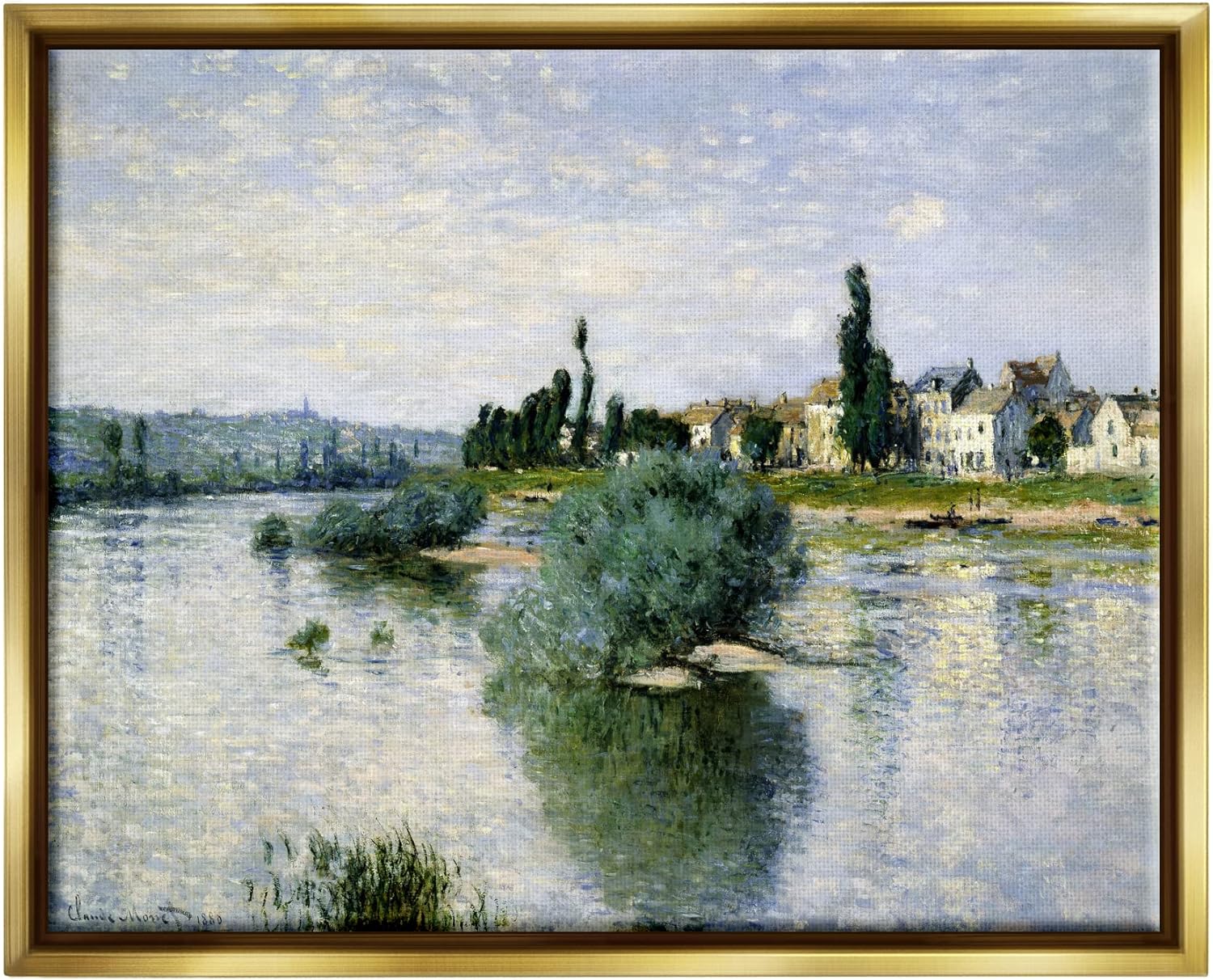 Stupell Industries Countryside Homes Lake Landscape Monet Classic Painting, Floater Frame, Design by Claude Monet