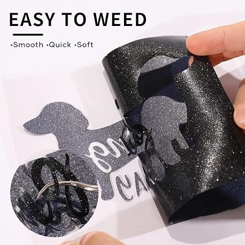 Miniatura 5 de HTVRONT Paquete de 13 vinilos termotransferibles de color negro con purpurina para planchar, 12 x 10 pulgadas, vinilo negro con purpurina para