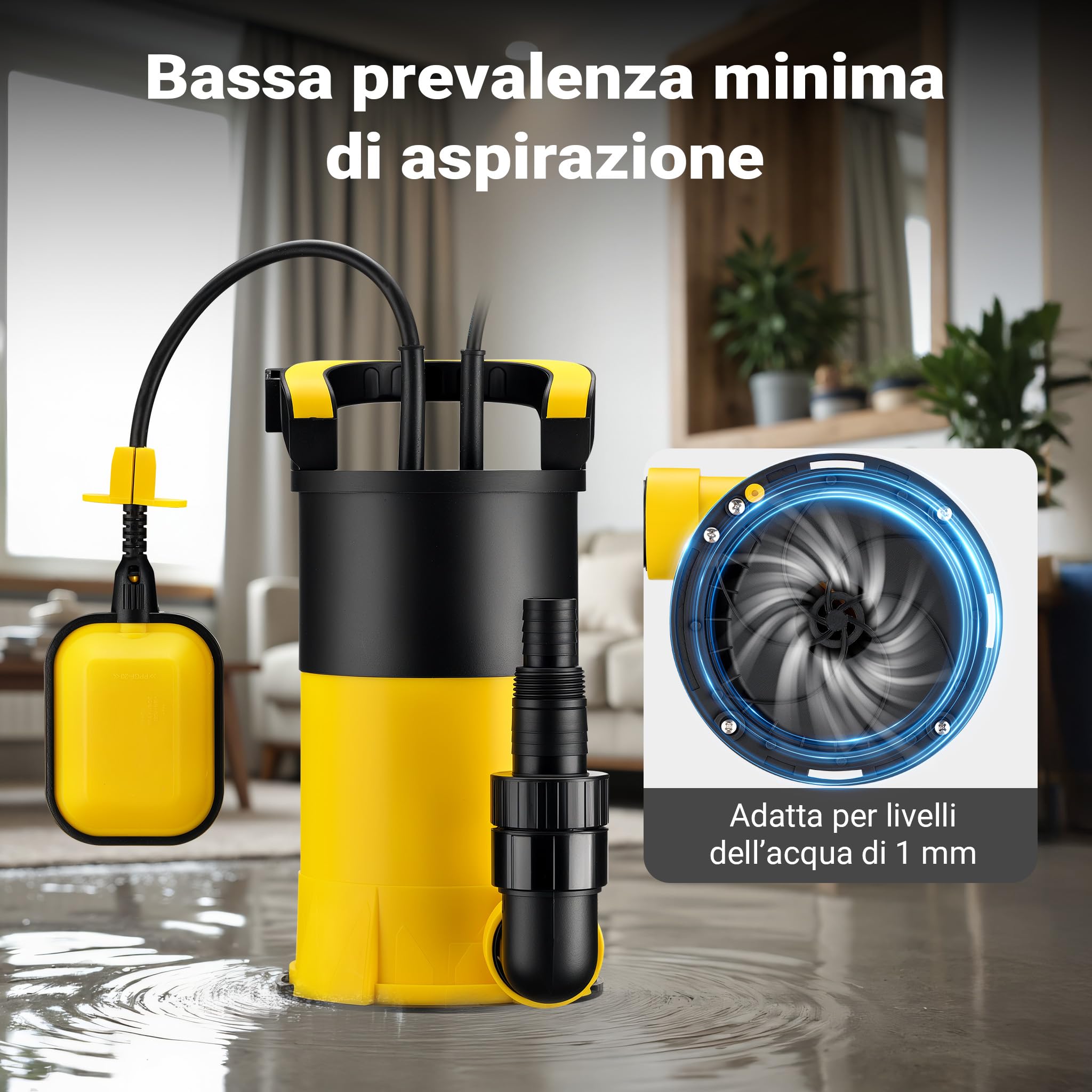 Wiltec Pompa sommersa, 900W 17000 l/h, profondità max 7 m, Elettropompa a immersione per pozzi e cisterne
