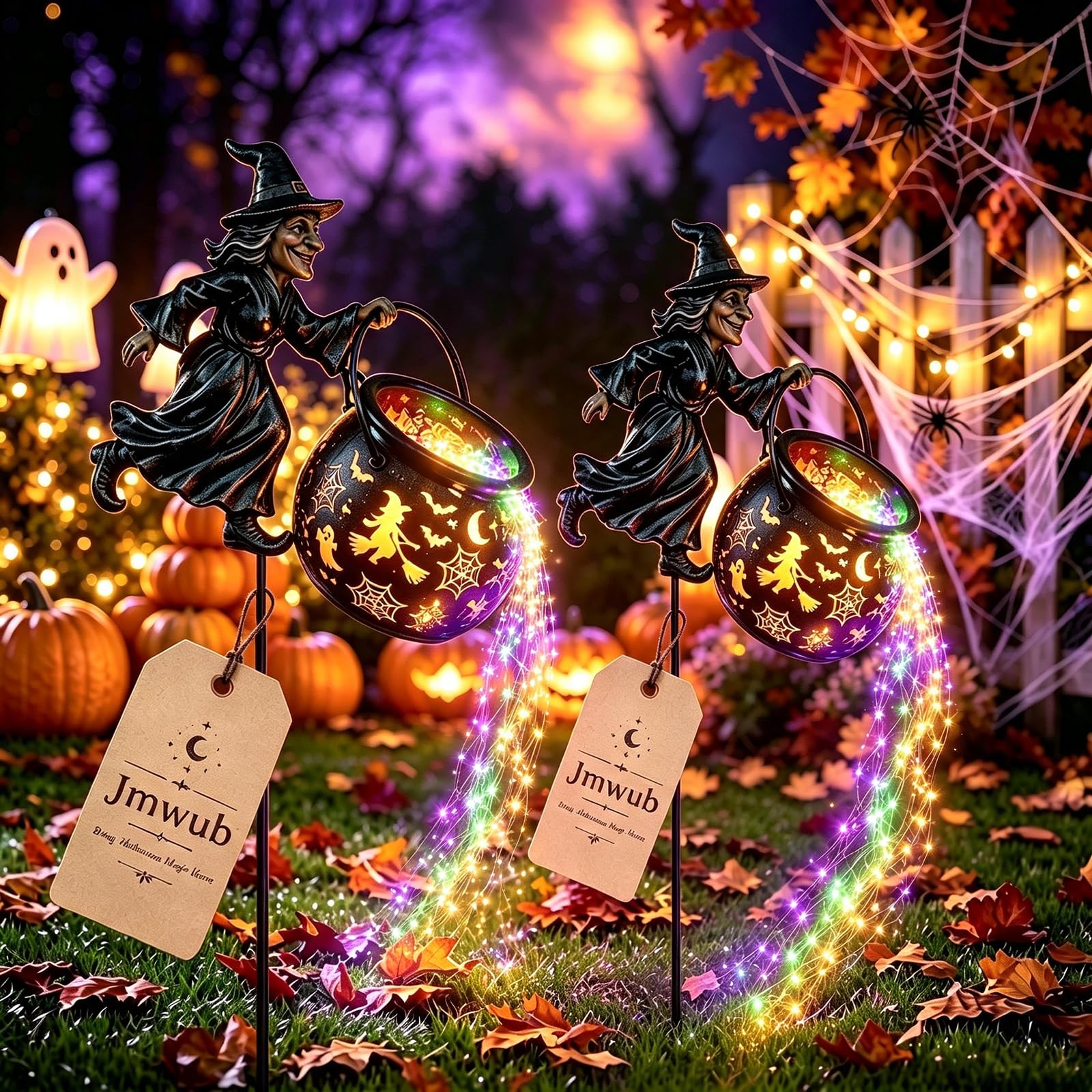 Jmwub Halloween Witch Cauldron Garden Light for Terrace Lawn Entrance (2PC)