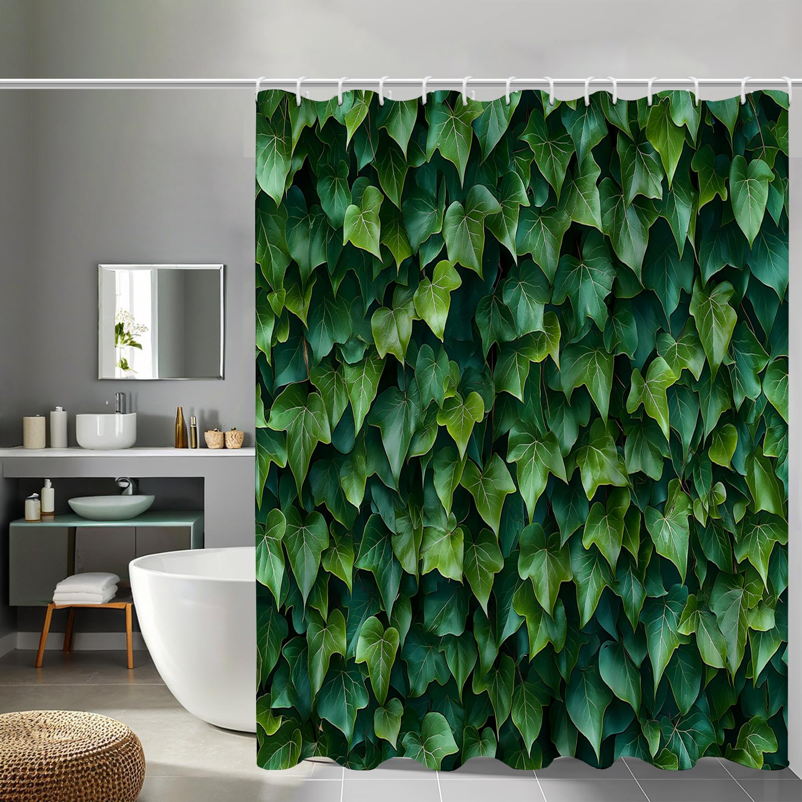 Rideau de douche feuilles de lierre en tissu polyester imperméable lavable 180x200 cm